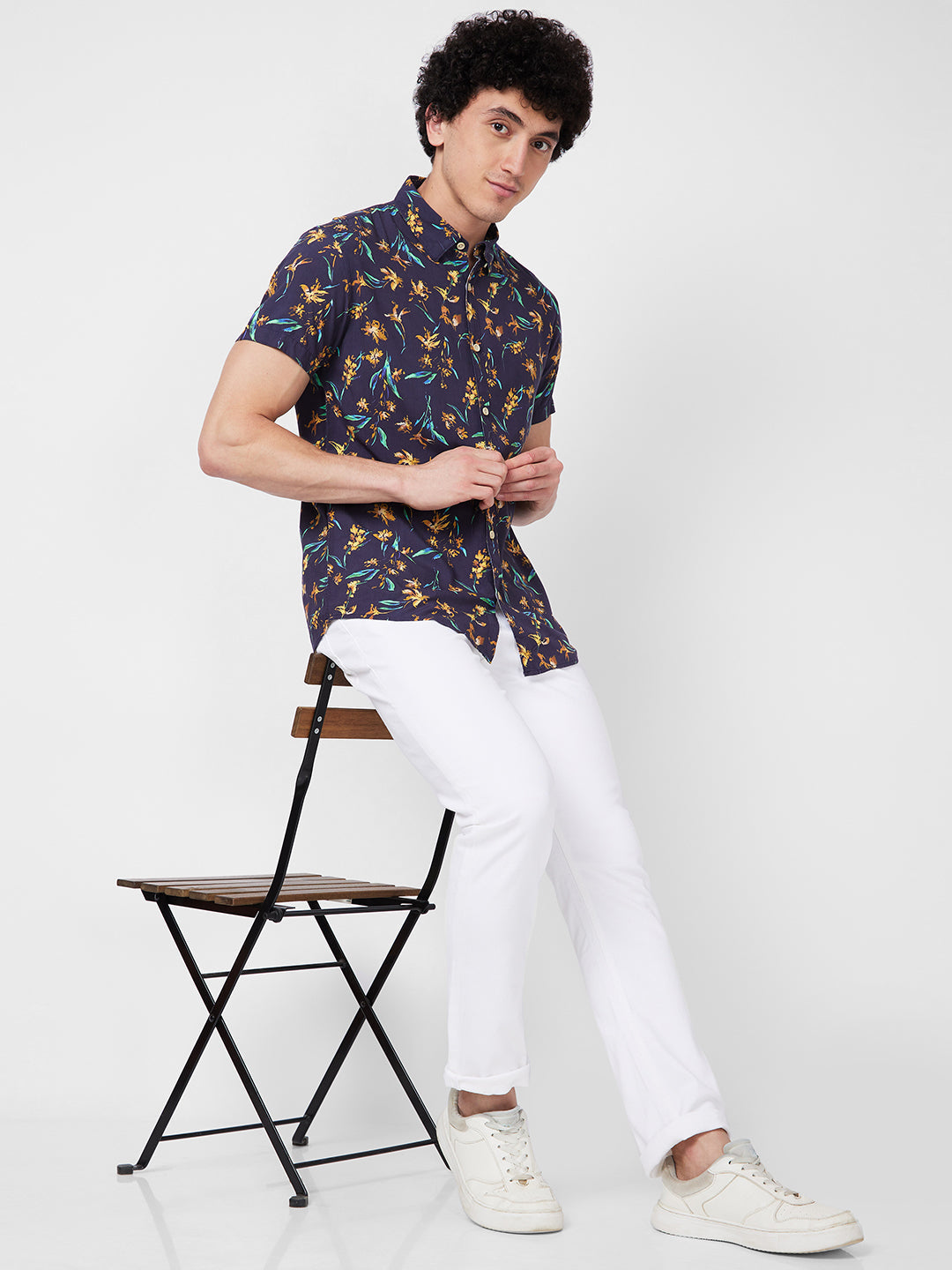 Spykar Blue PRINTED HALF SLEEVE Shirt For Men
