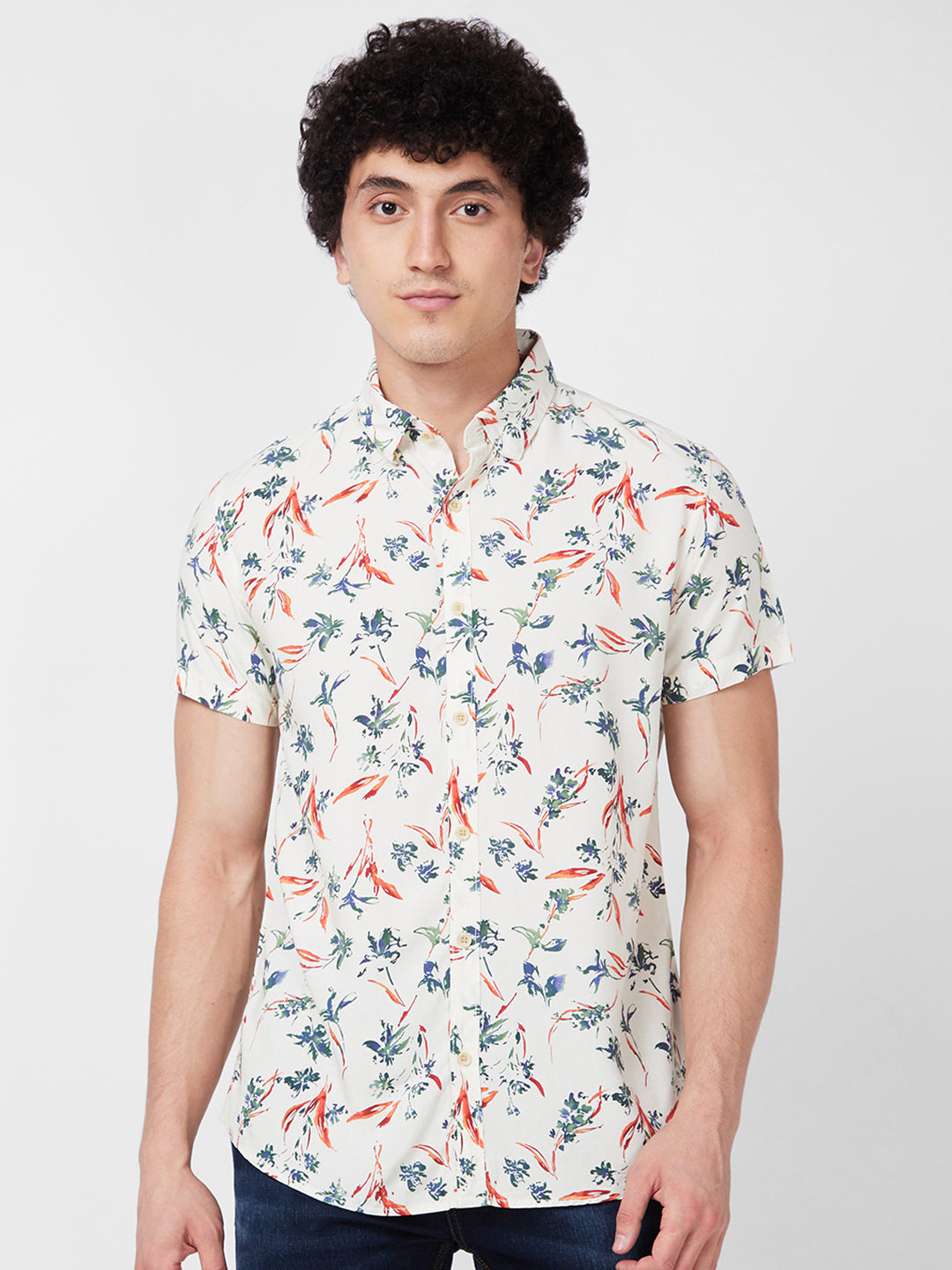 Spykar White PRINTED HALF SLEEVE Shirt For Men