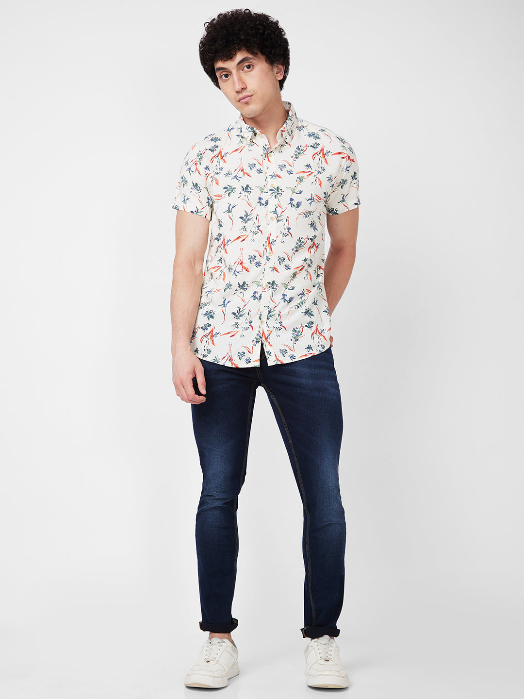 Spykar White PRINTED HALF SLEEVE Shirt For Men