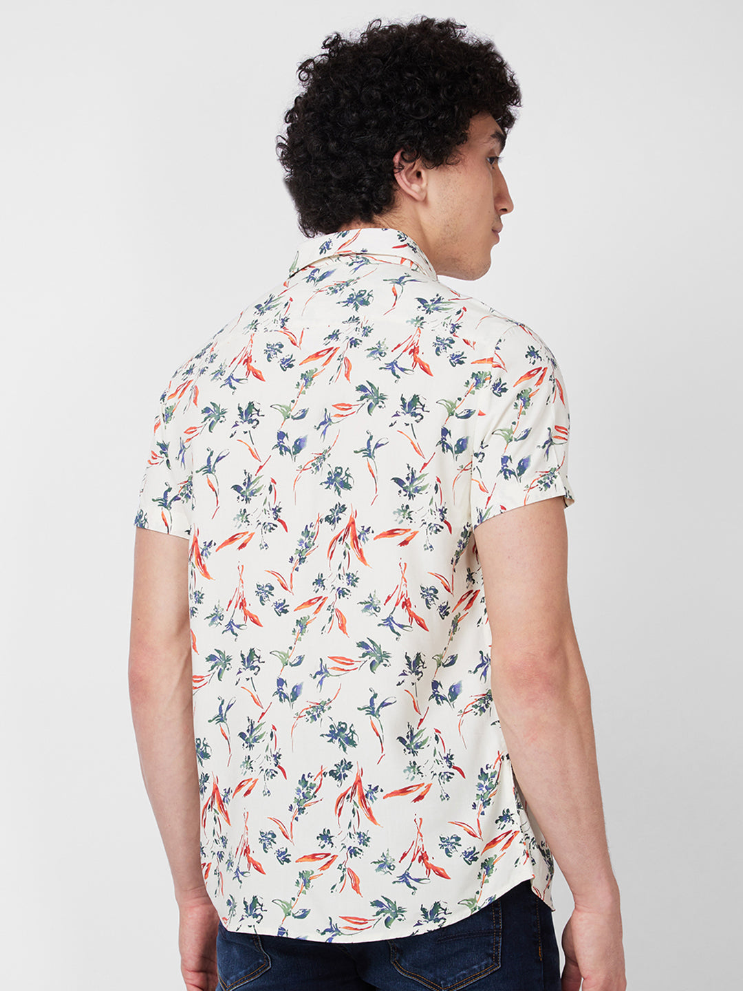 Spykar White PRINTED HALF SLEEVE Shirt For Men