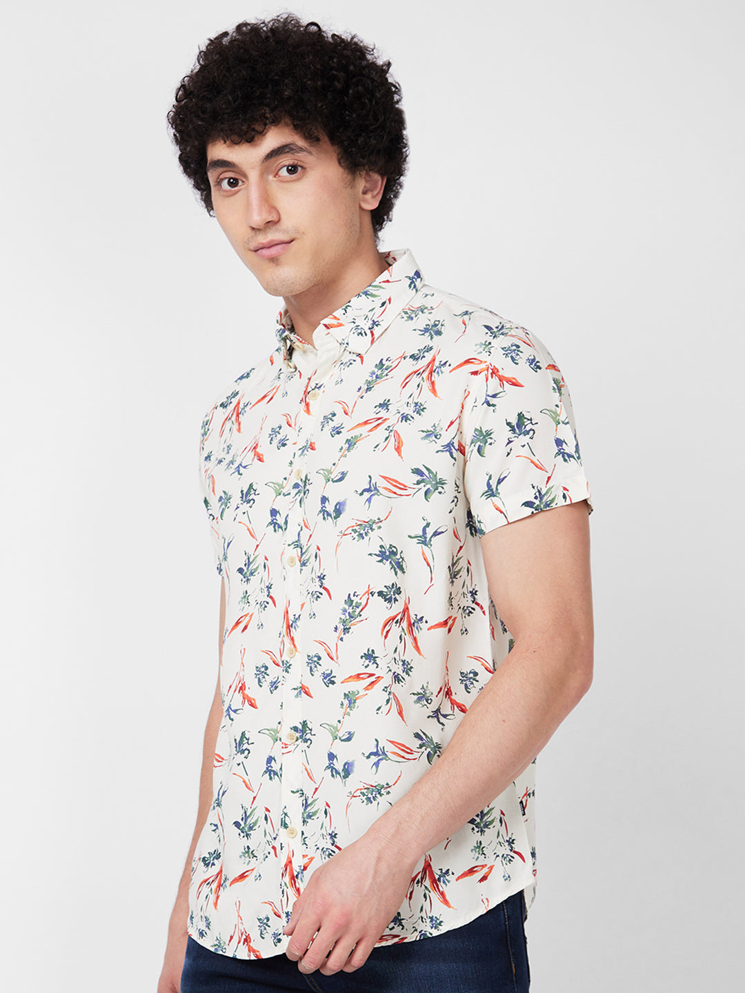 Spykar White PRINTED HALF SLEEVE Shirt For Men