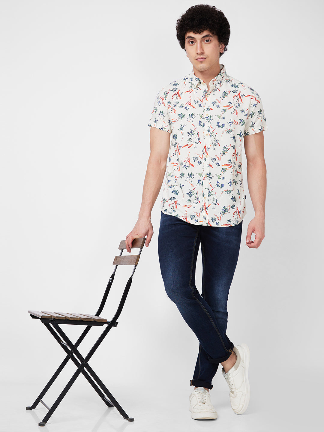 Spykar White PRINTED HALF SLEEVE Shirt For Men