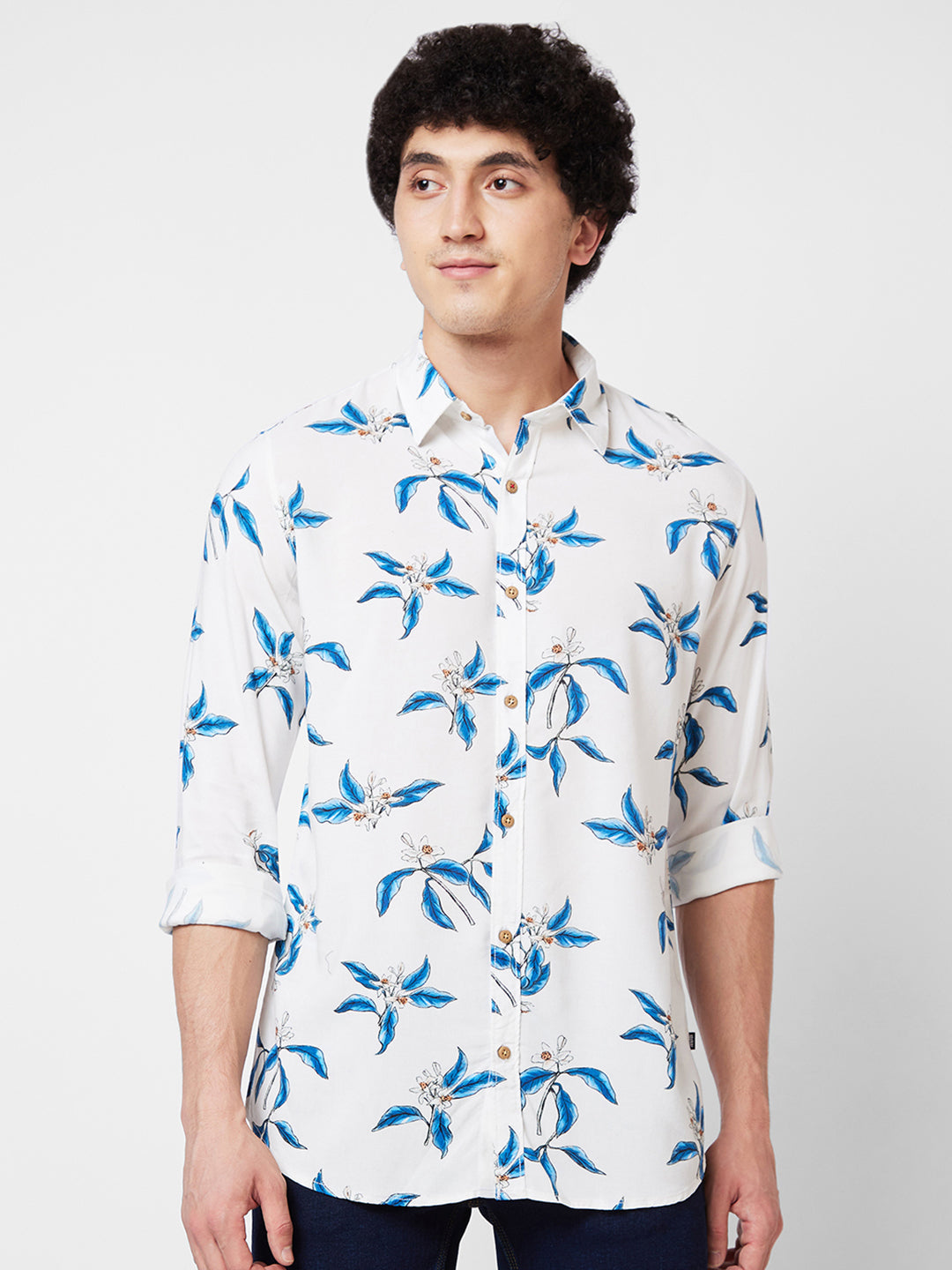 Spykar White PRINTED FULL SLEEVE Shirt For Men