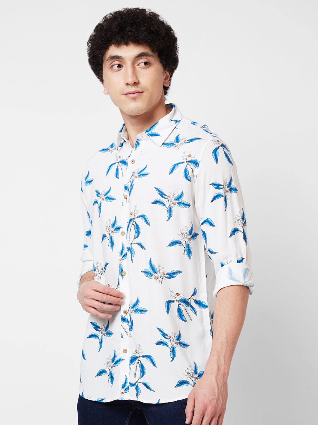 Spykar White PRINTED FULL SLEEVE Shirt For Men