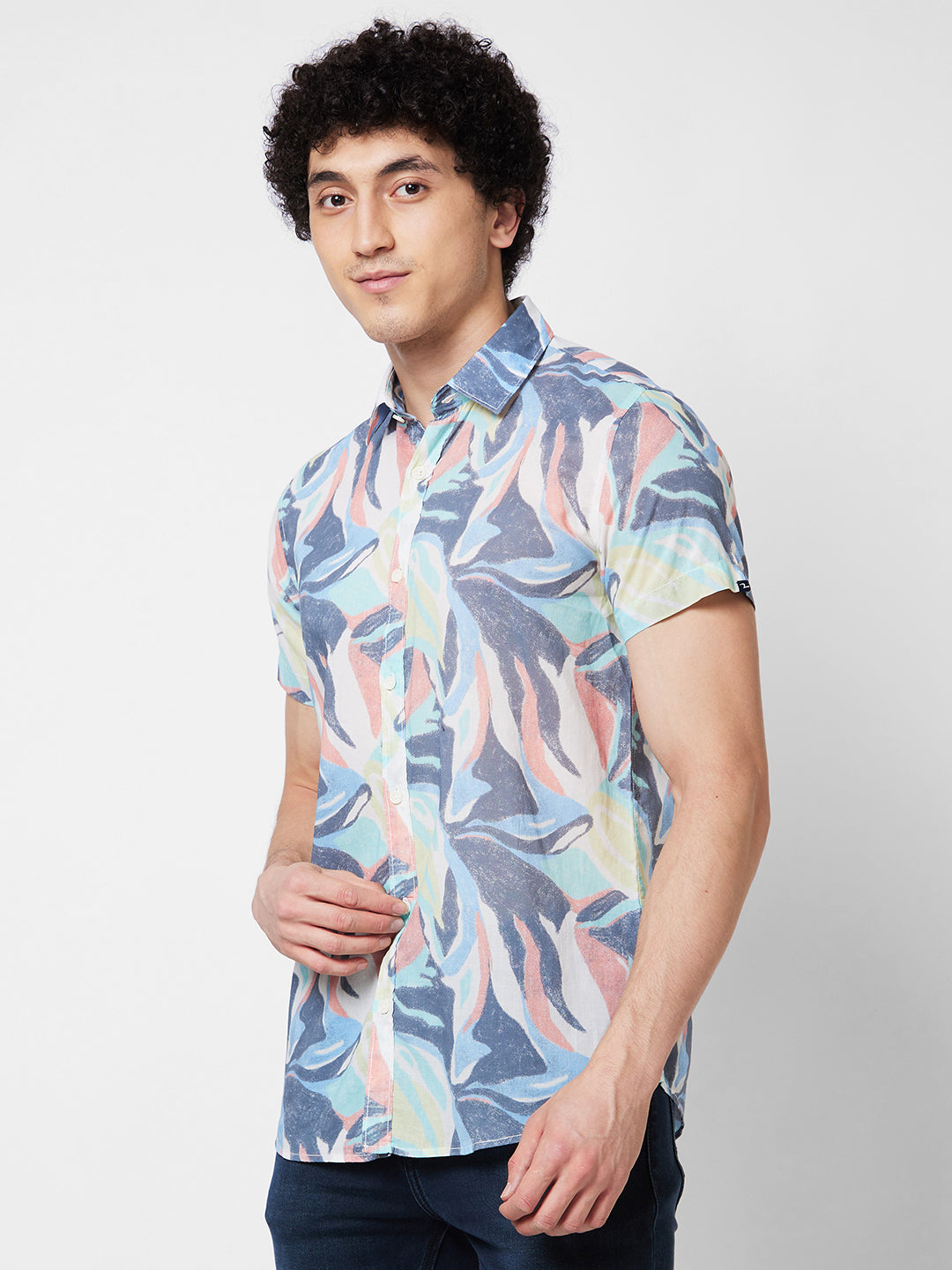 Spykar Green PRINTED HALF SLEEVE Shirt For Men