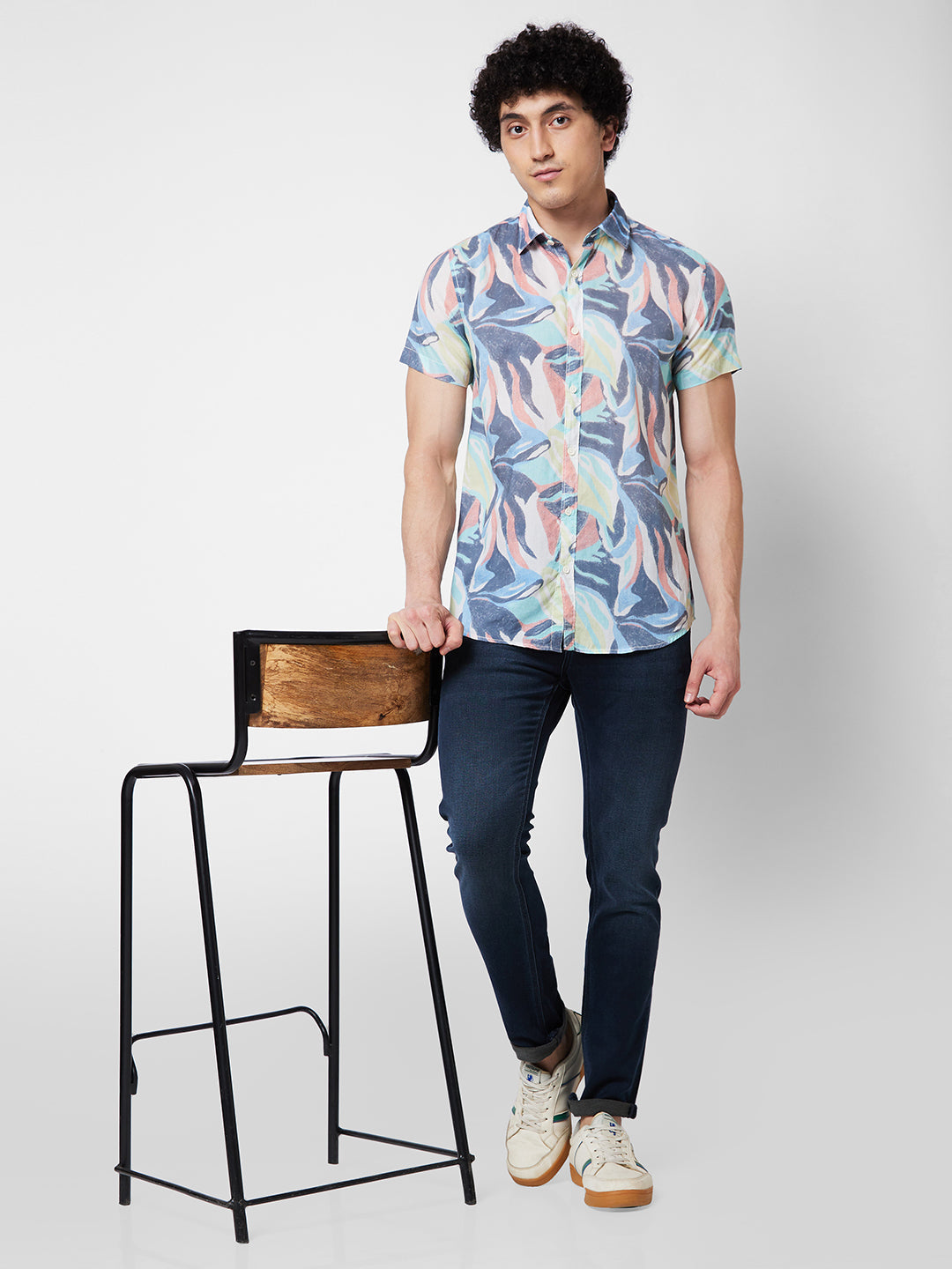 Spykar Green PRINTED HALF SLEEVE Shirt For Men