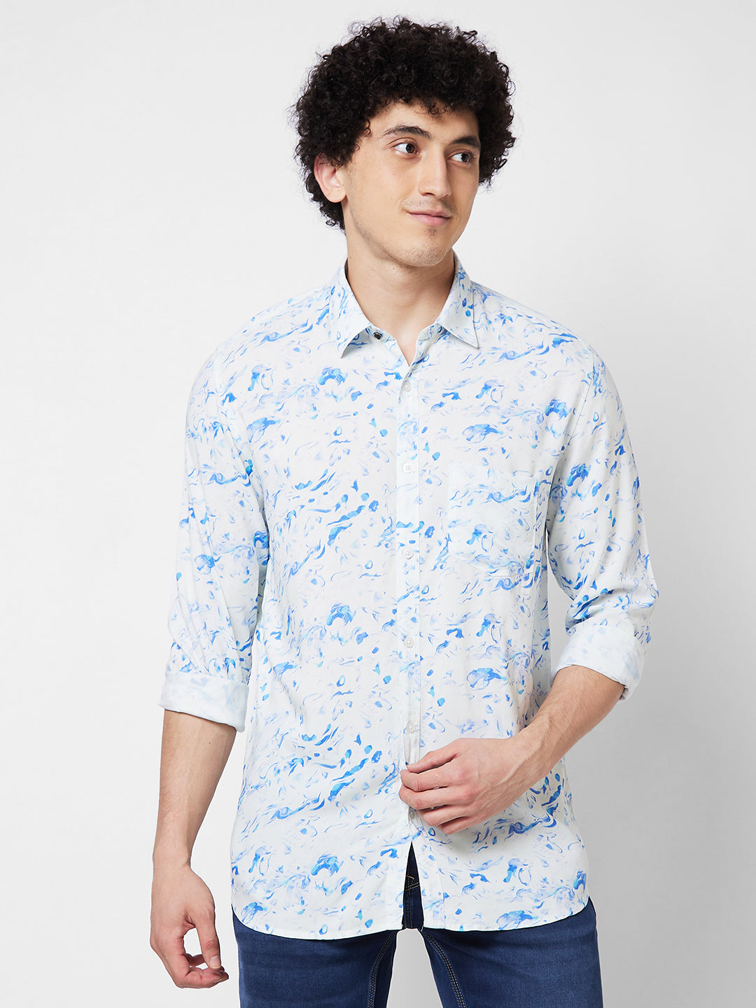 Spykar White PRINTED FULL SLEEVE Shirt For Men