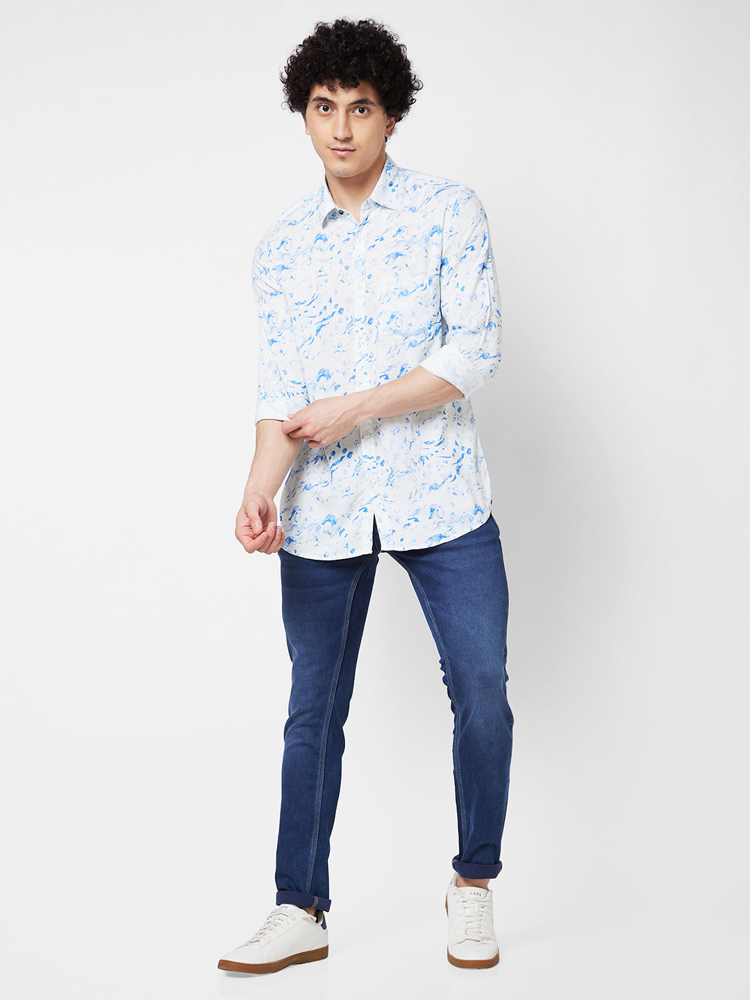 Spykar White PRINTED FULL SLEEVE Shirt For Men