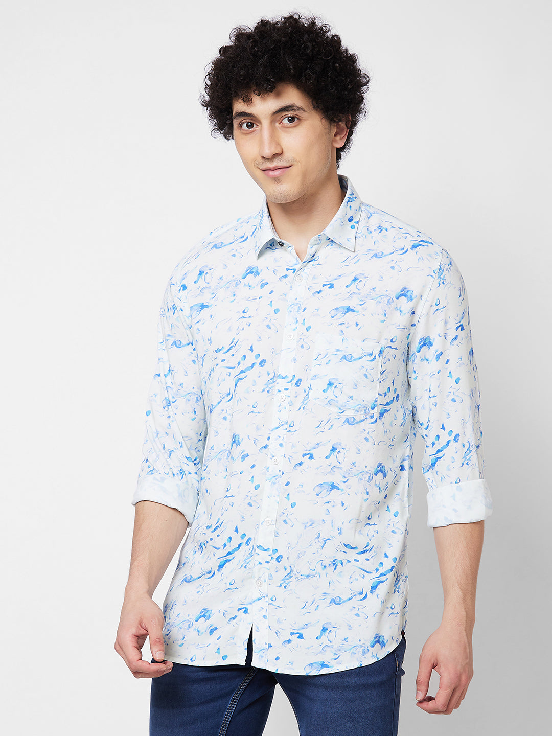 Spykar White PRINTED FULL SLEEVE Shirt For Men