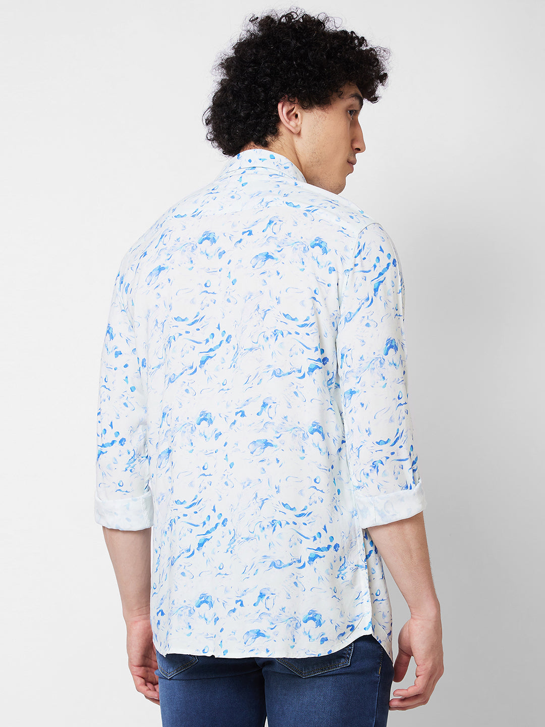 Spykar White PRINTED FULL SLEEVE Shirt For Men