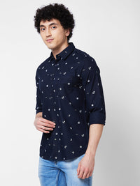 Spykar Blue PRINTED FULL SLEEVE Shirt For Men