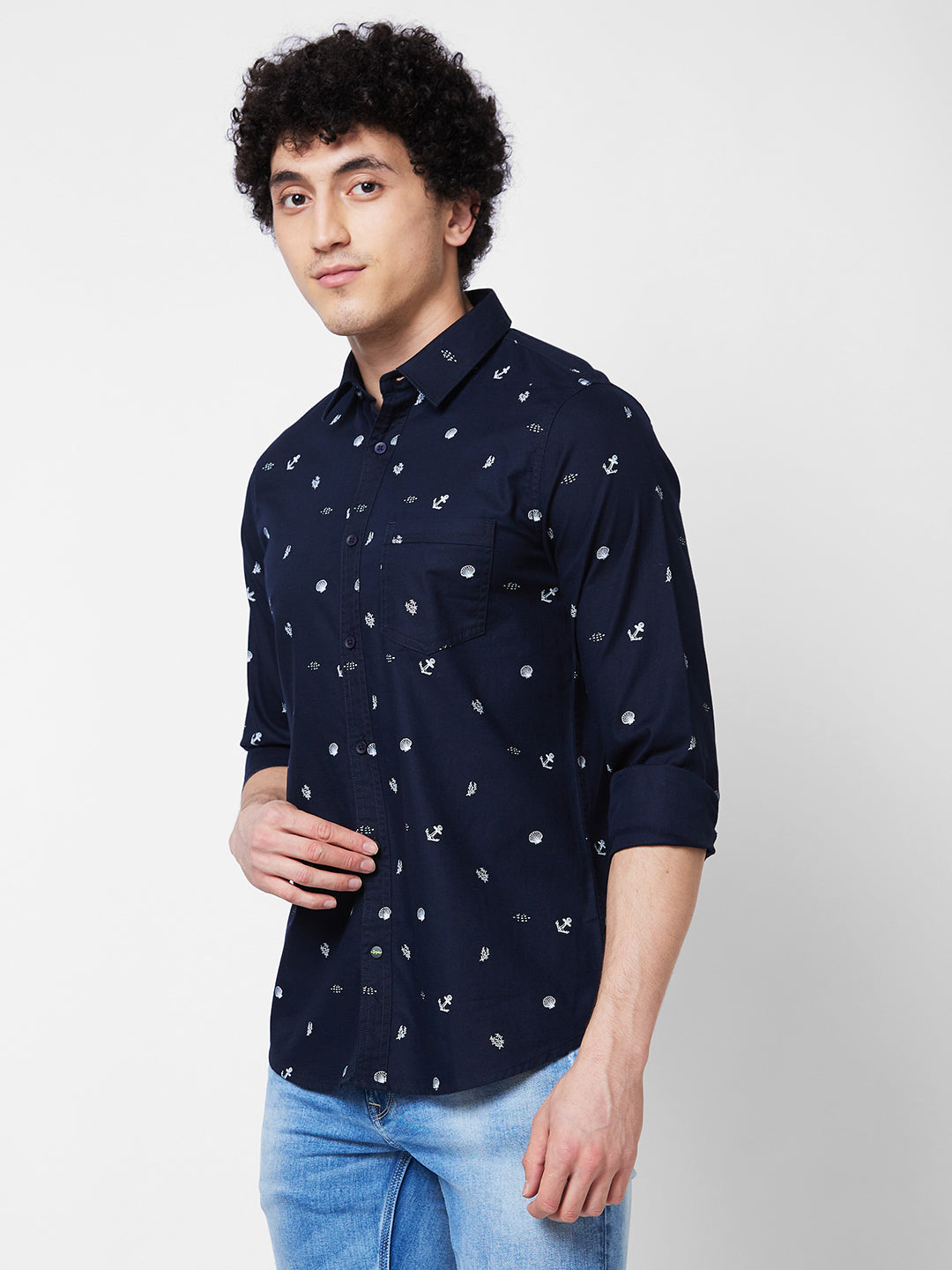 Spykar Blue PRINTED FULL SLEEVE Shirt For Men