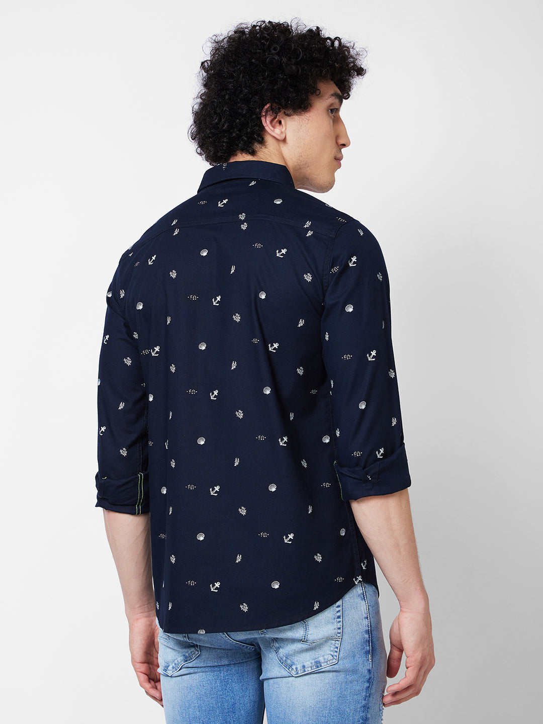 Spykar Blue PRINTED FULL SLEEVE Shirt For Men