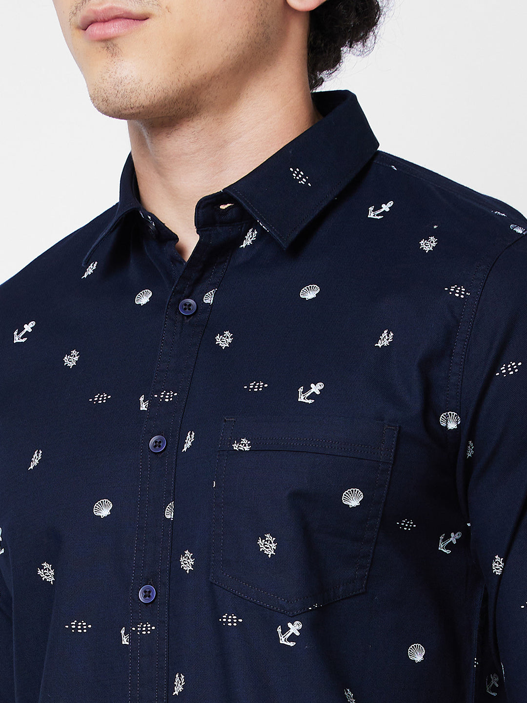 Spykar Blue PRINTED FULL SLEEVE Shirt For Men