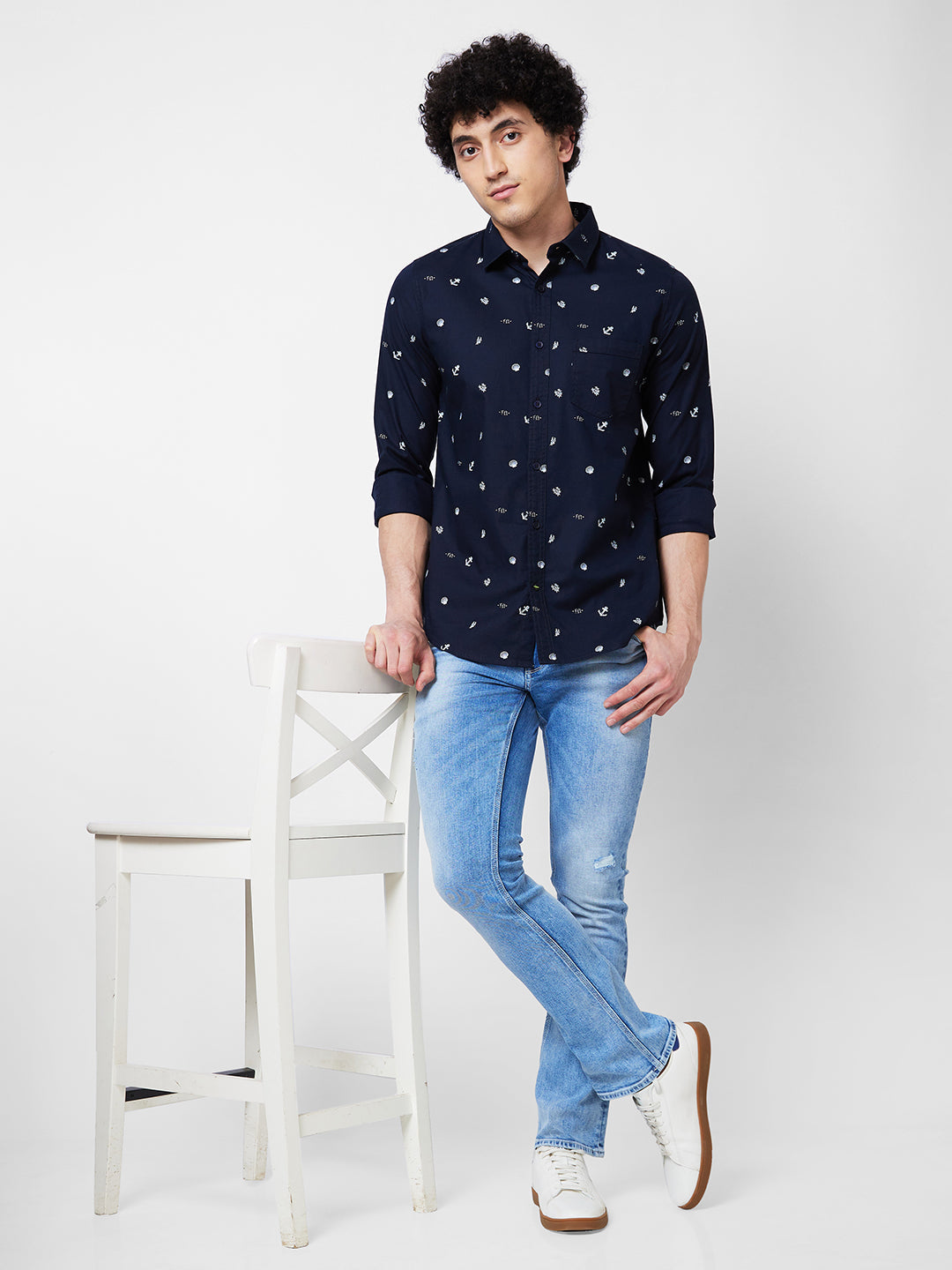 Spykar Blue PRINTED FULL SLEEVE Shirt For Men