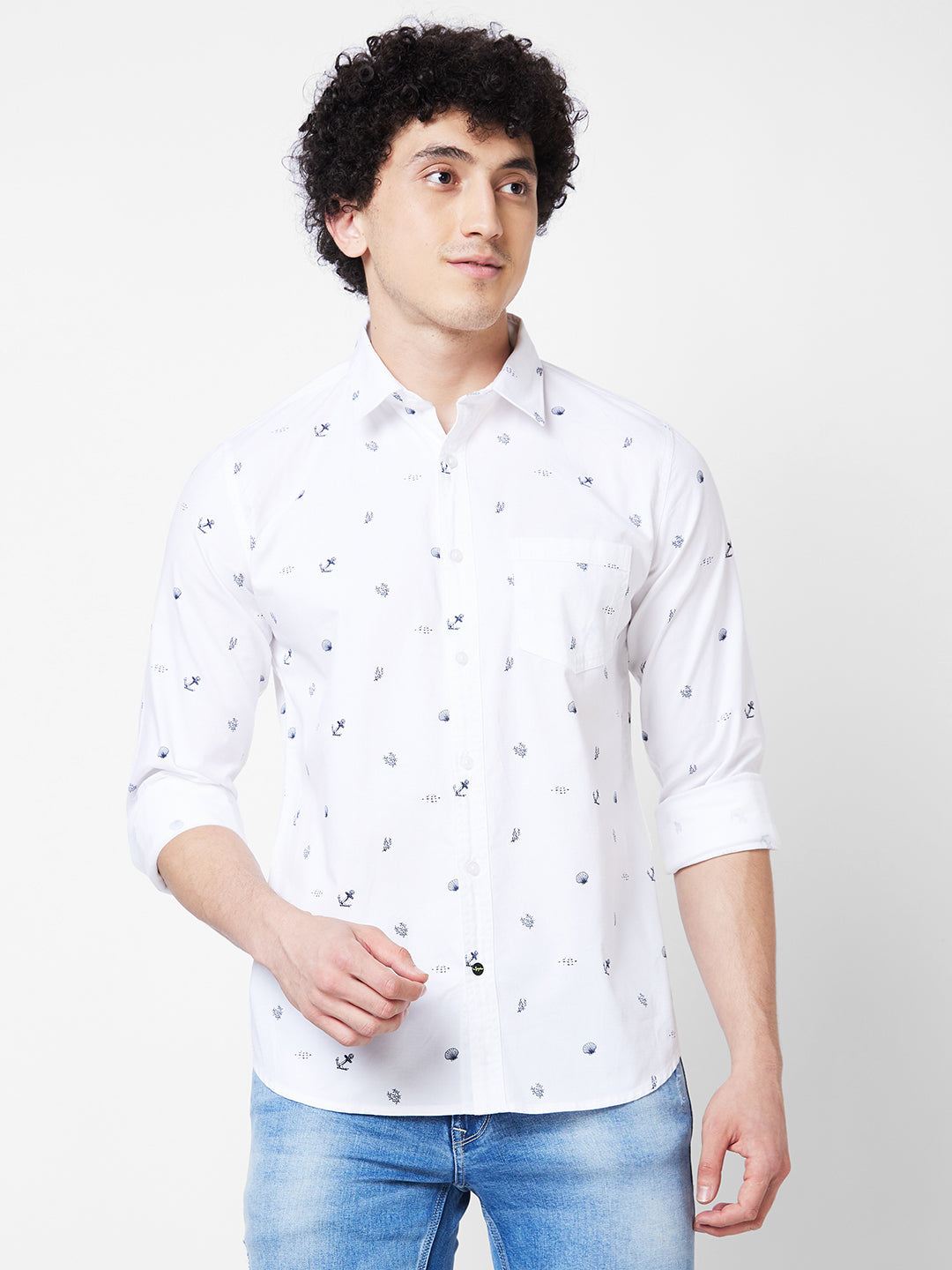 Spykar White PRINTED FULL SLEEVE Shirt For Men