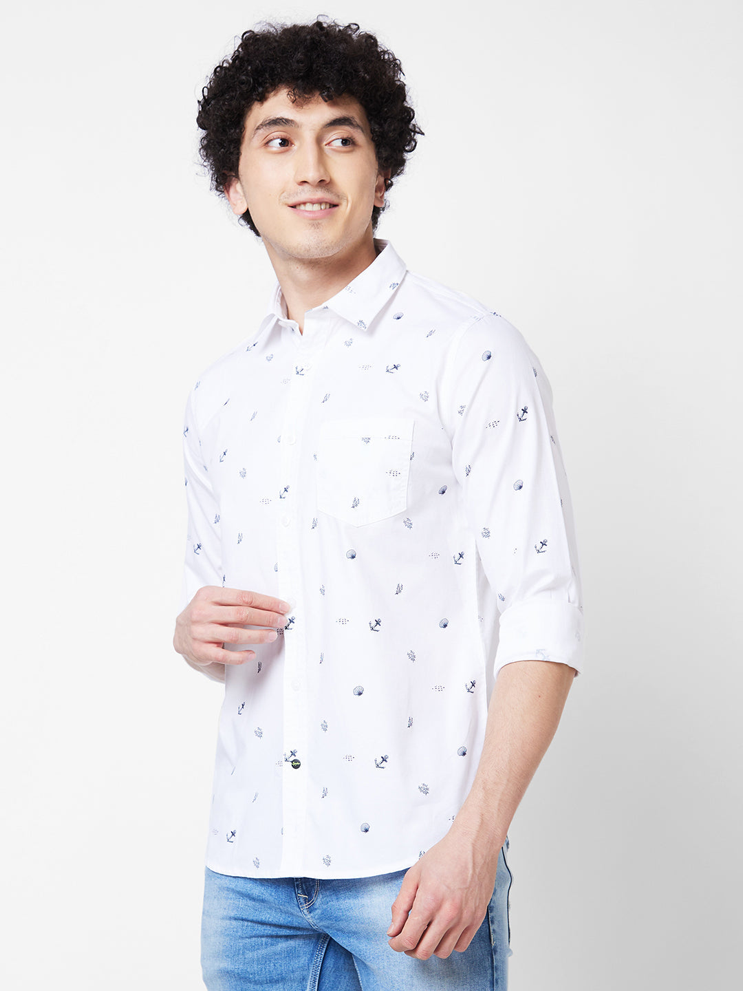 Spykar White PRINTED FULL SLEEVE Shirt For Men