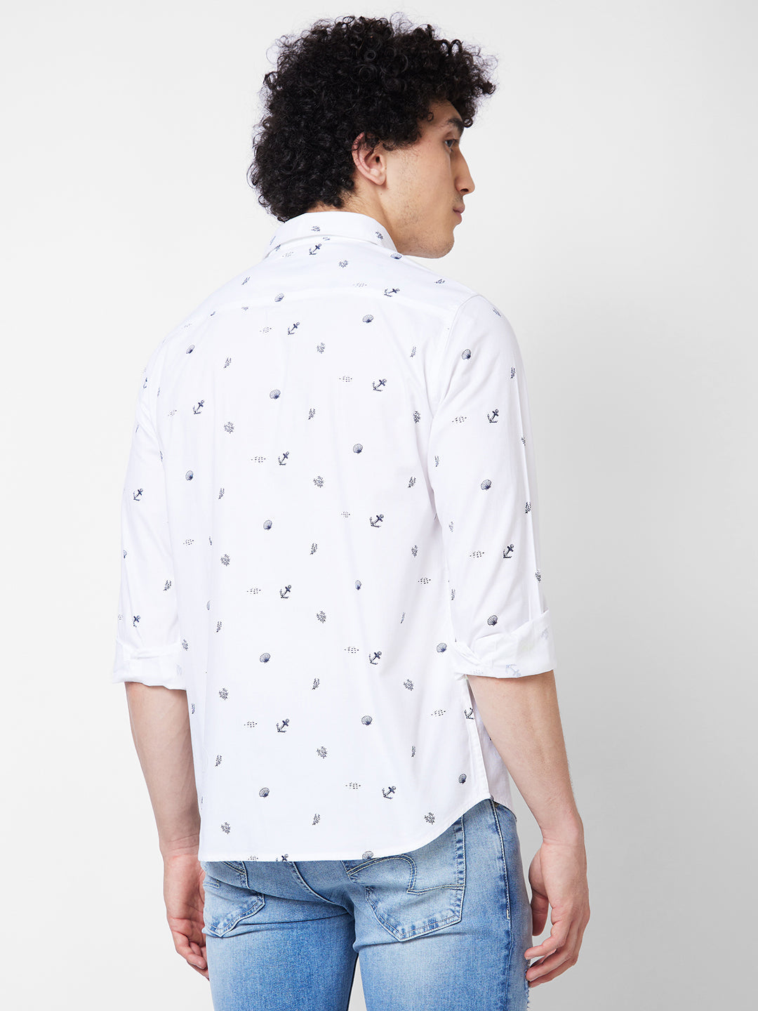 Spykar White PRINTED FULL SLEEVE Shirt For Men