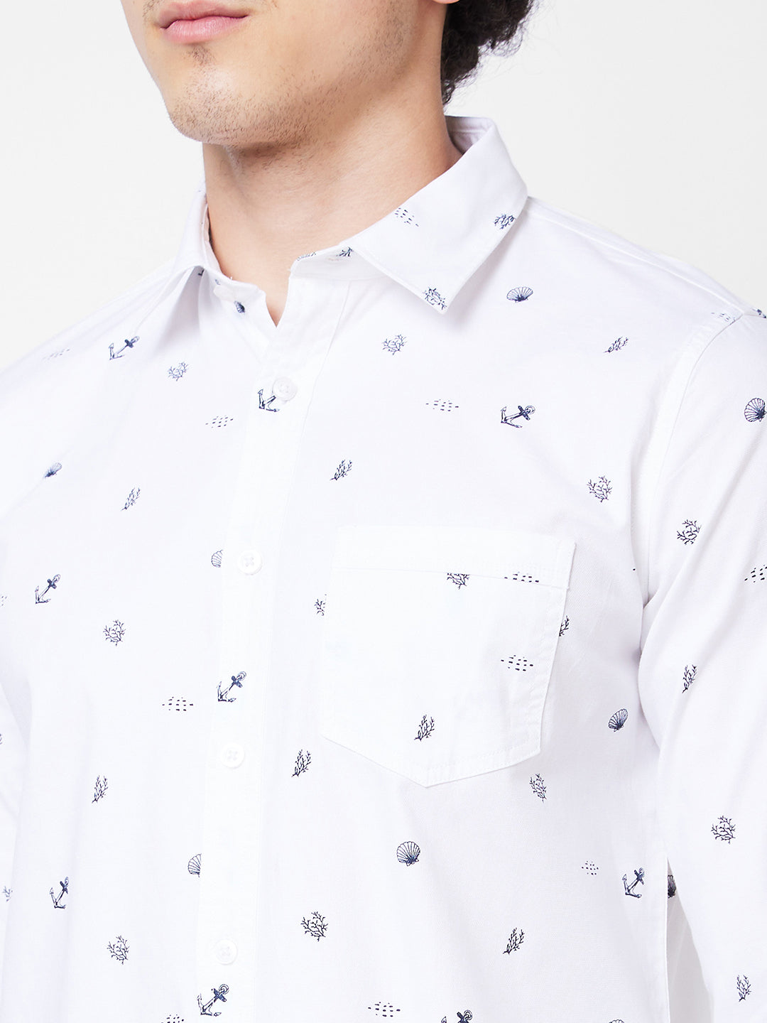 Spykar White PRINTED FULL SLEEVE Shirt For Men