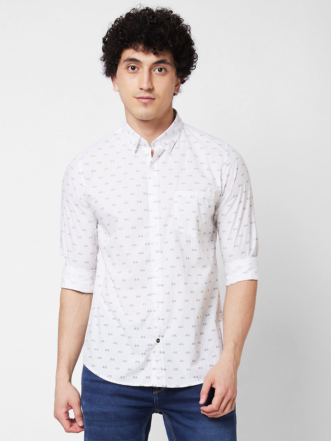 Spykar White PRINTED FULL SLEEVE Shirt For Men