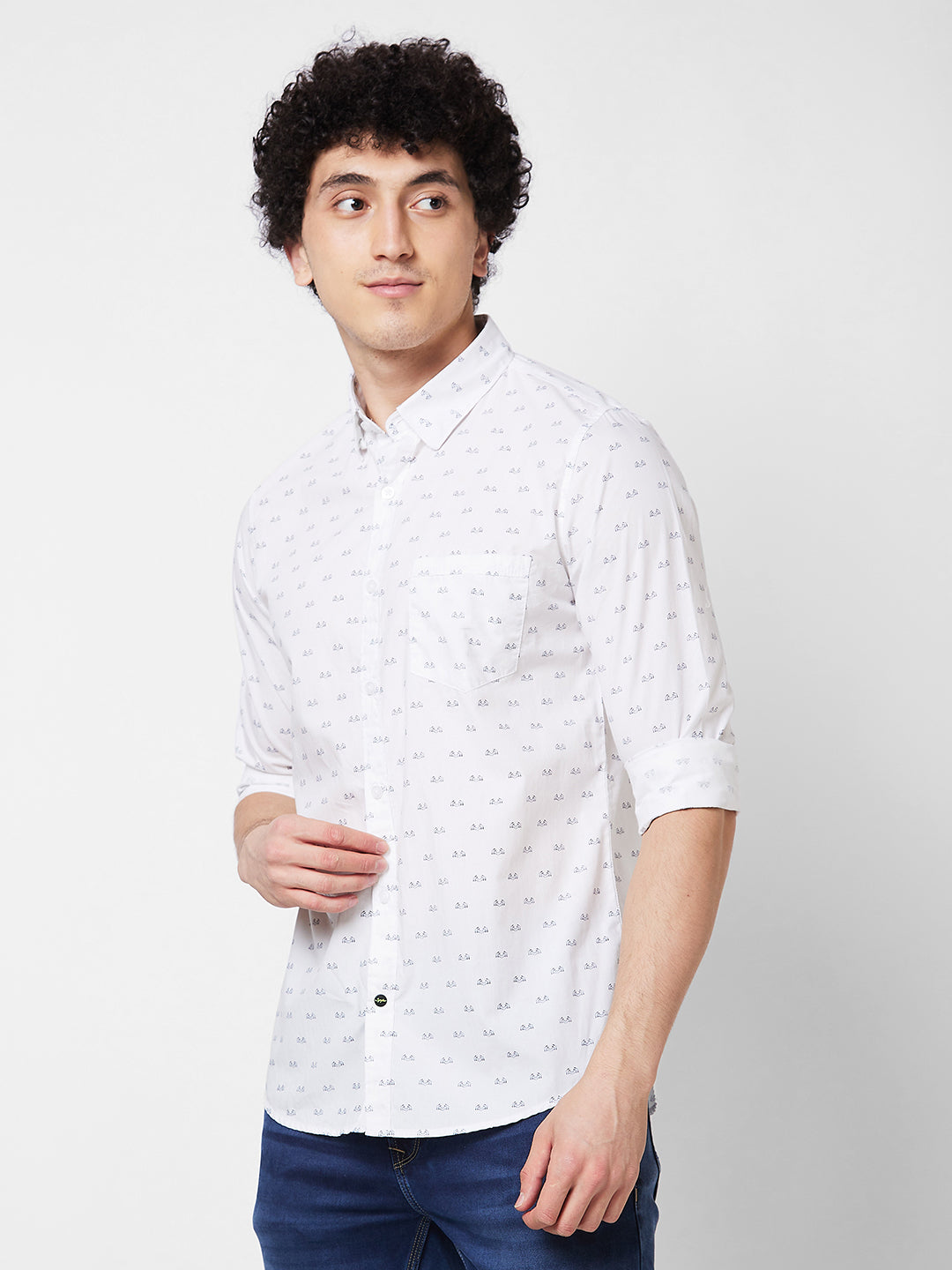 Spykar White PRINTED FULL SLEEVE Shirt For Men