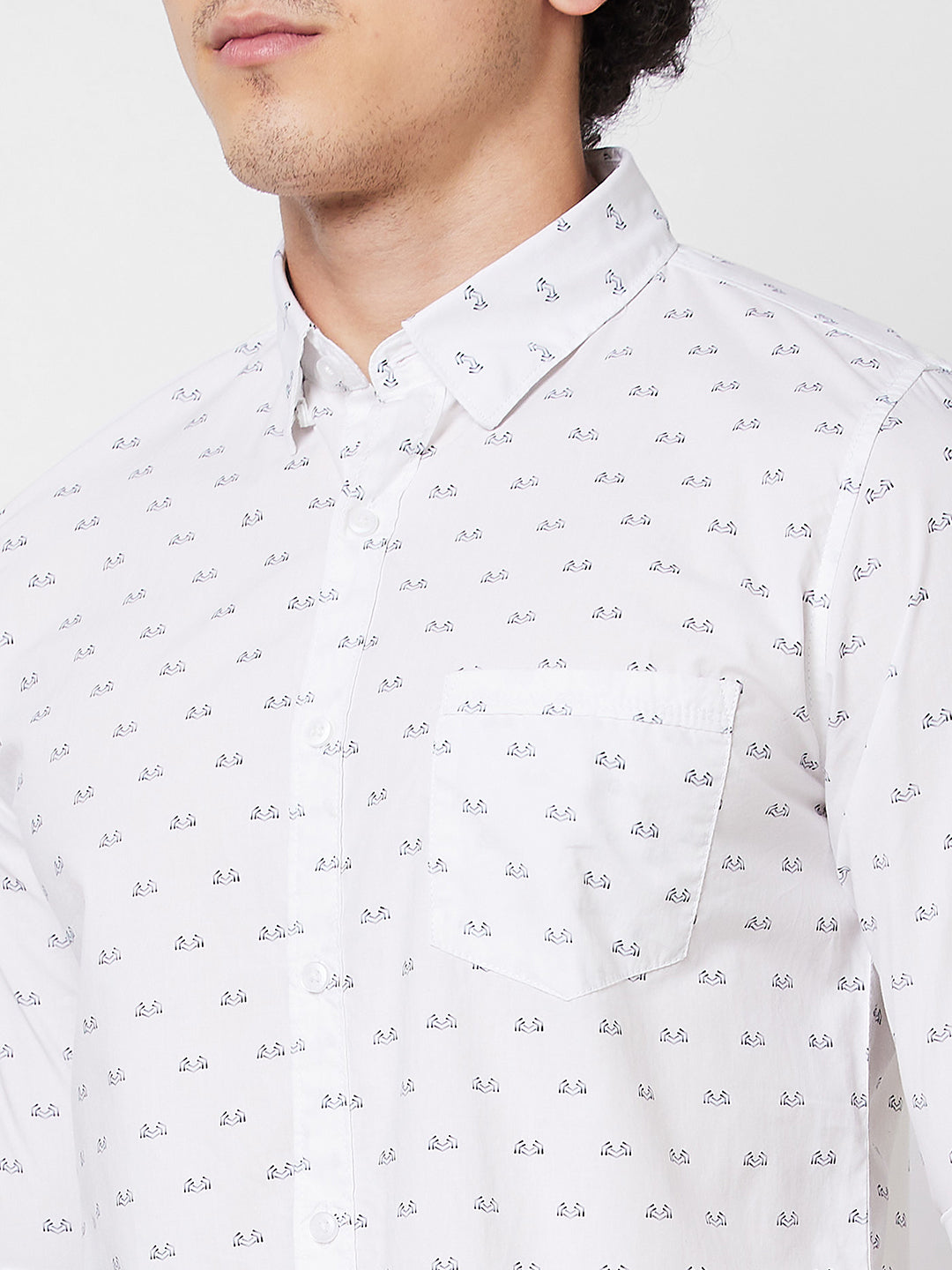 Spykar White PRINTED FULL SLEEVE Shirt For Men