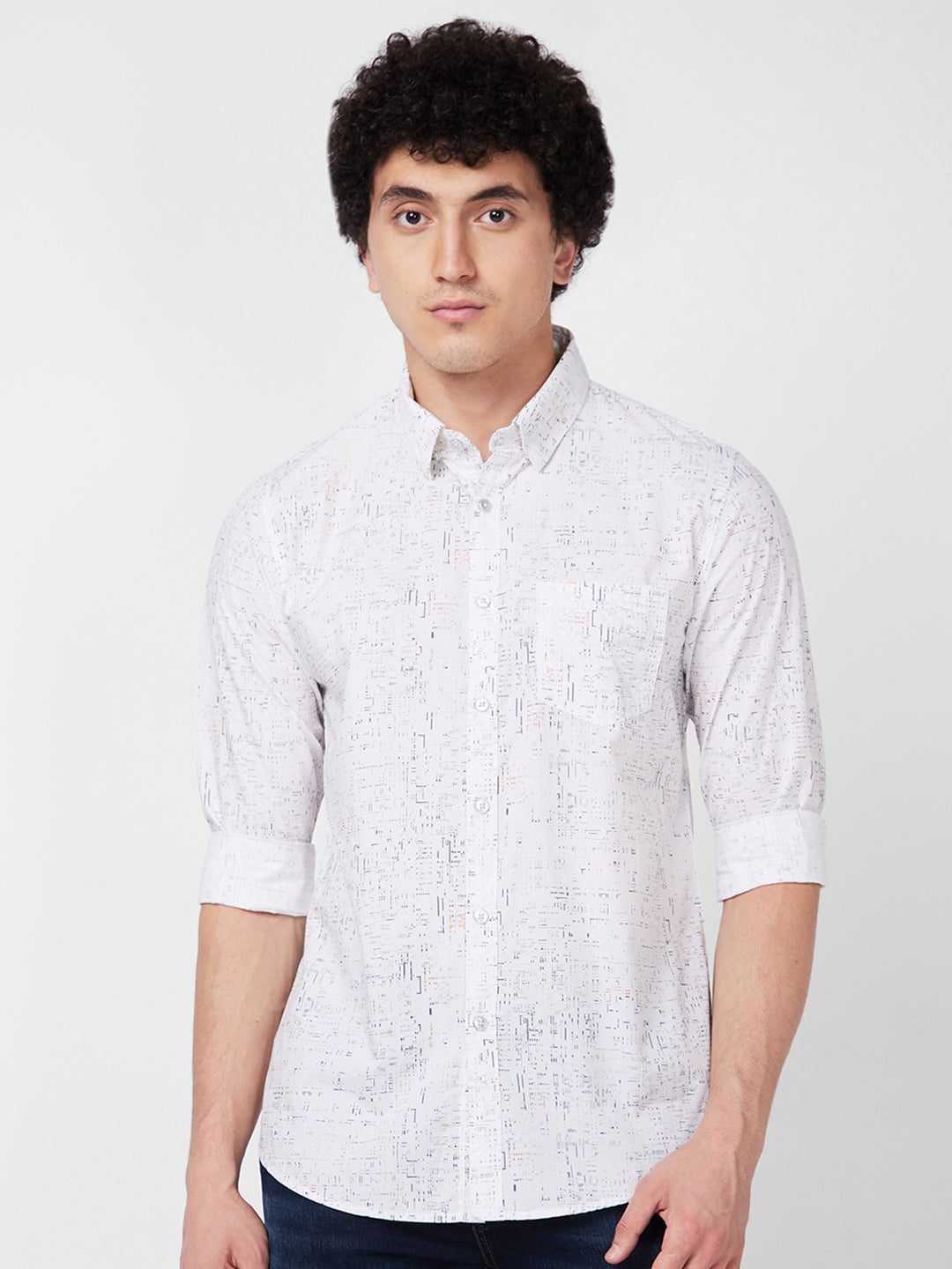 Spykar White PRINTED FULL SLEEVE Shirt For Men