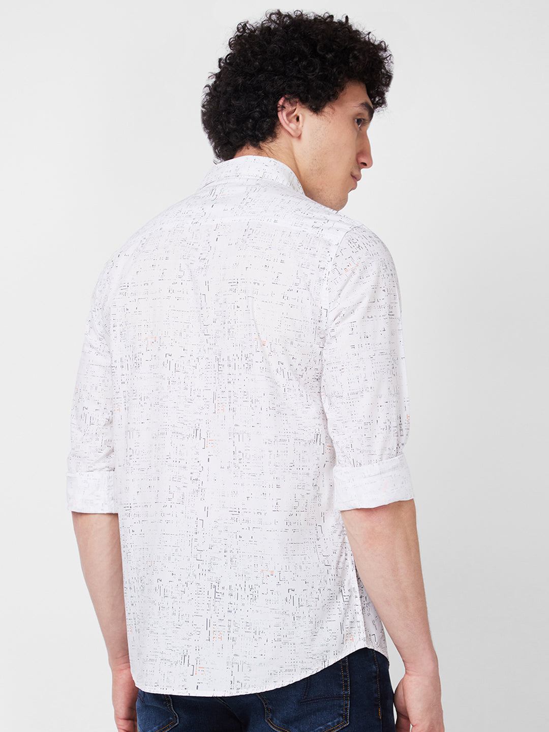 Spykar White PRINTED FULL SLEEVE Shirt For Men