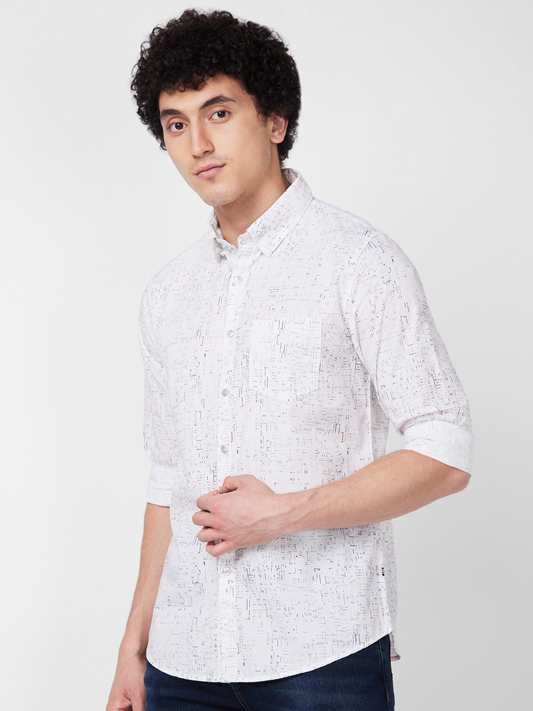 Spykar White PRINTED FULL SLEEVE Shirt For Men