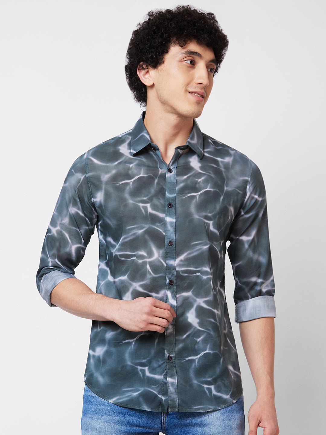 Spykar Grey PRINTED FULL SLEEVE Shirt For Men