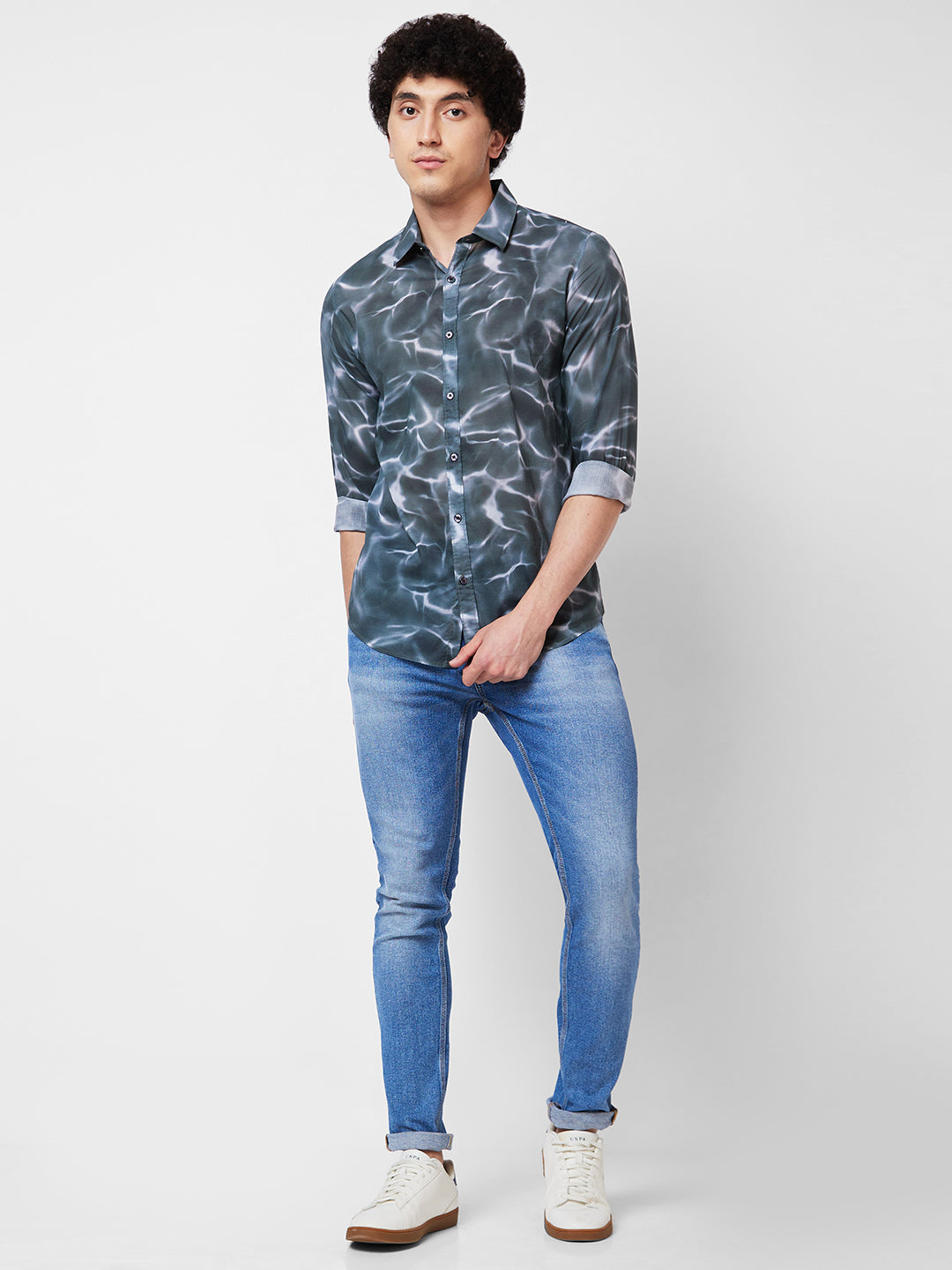 Spykar Grey PRINTED FULL SLEEVE Shirt For Men