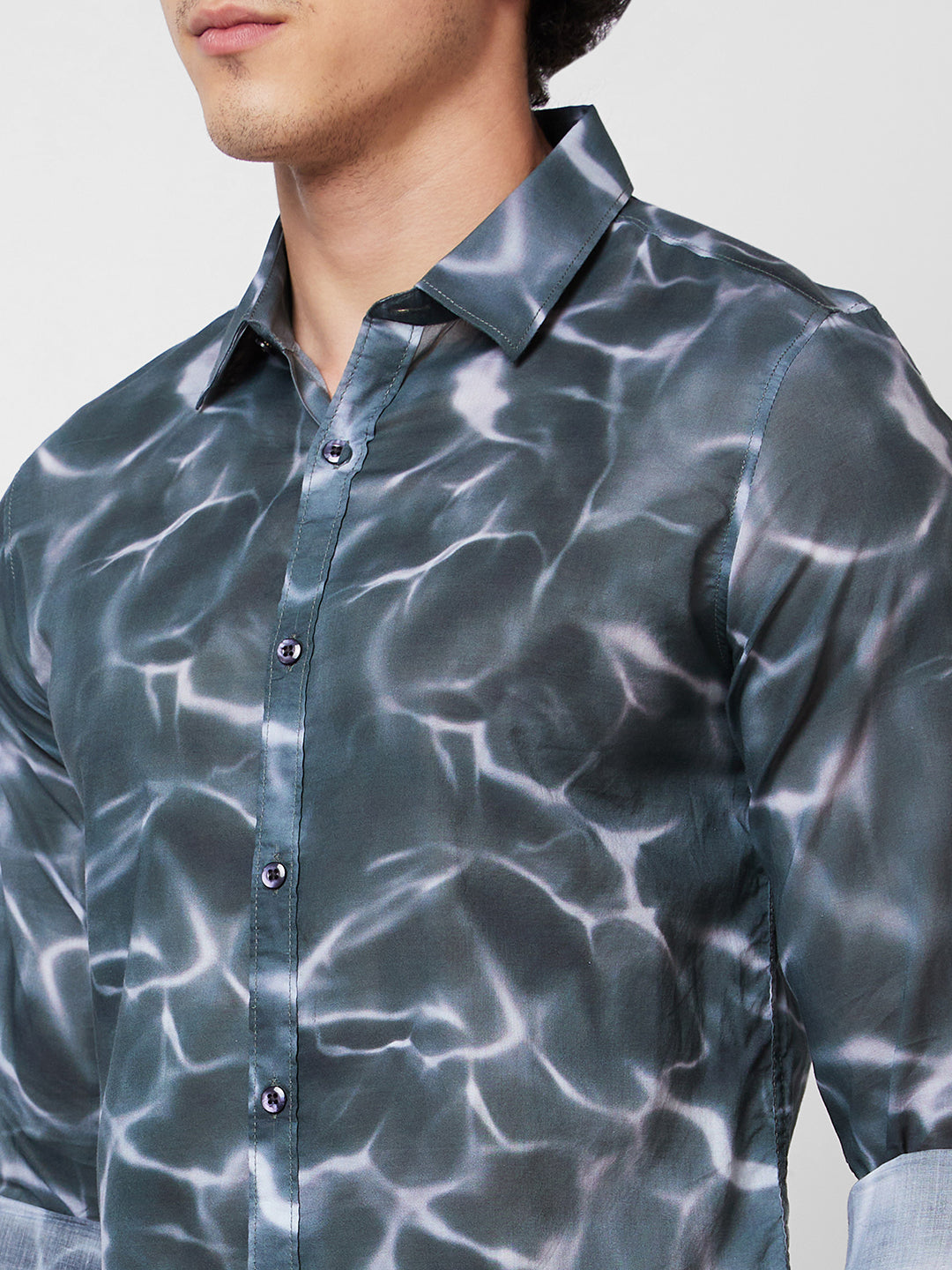 Spykar Grey PRINTED FULL SLEEVE Shirt For Men