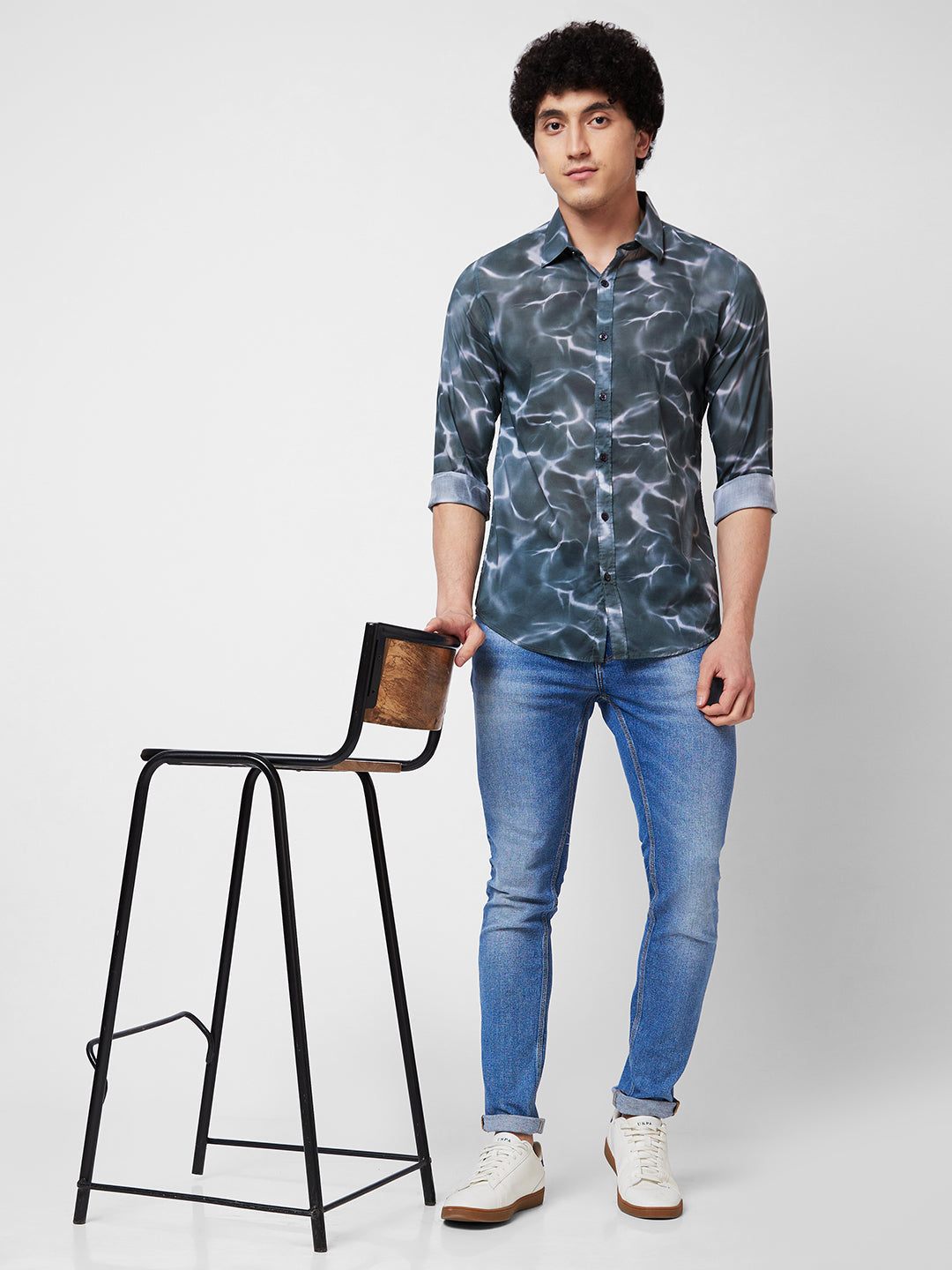 Spykar Grey PRINTED FULL SLEEVE Shirt For Men