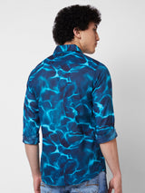 Spykar Blue PRINTED FULL SLEEVE Shirt For Men