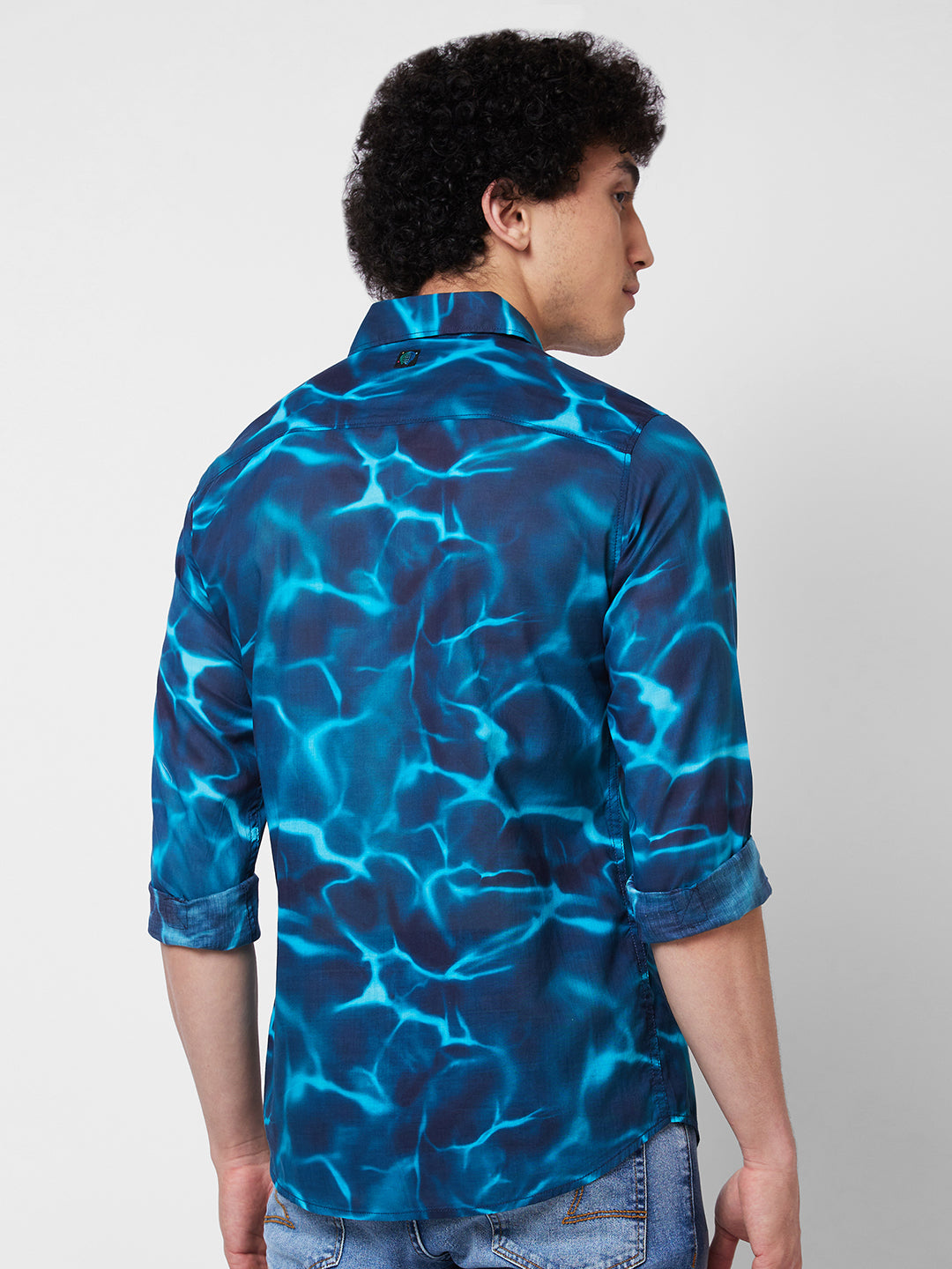 Spykar Blue PRINTED FULL SLEEVE Shirt For Men