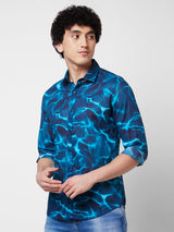 Spykar Blue PRINTED FULL SLEEVE Shirt For Men