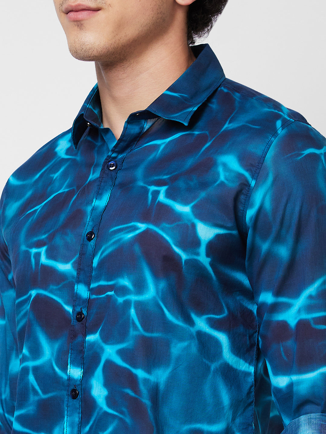 Spykar Blue PRINTED FULL SLEEVE Shirt For Men