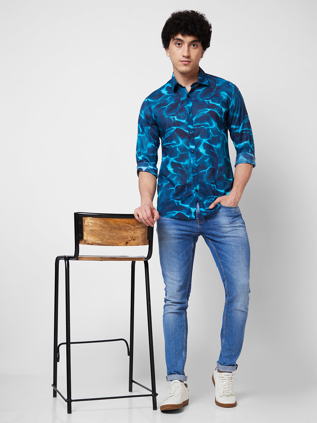 Spykar Blue PRINTED FULL SLEEVE Shirt For Men