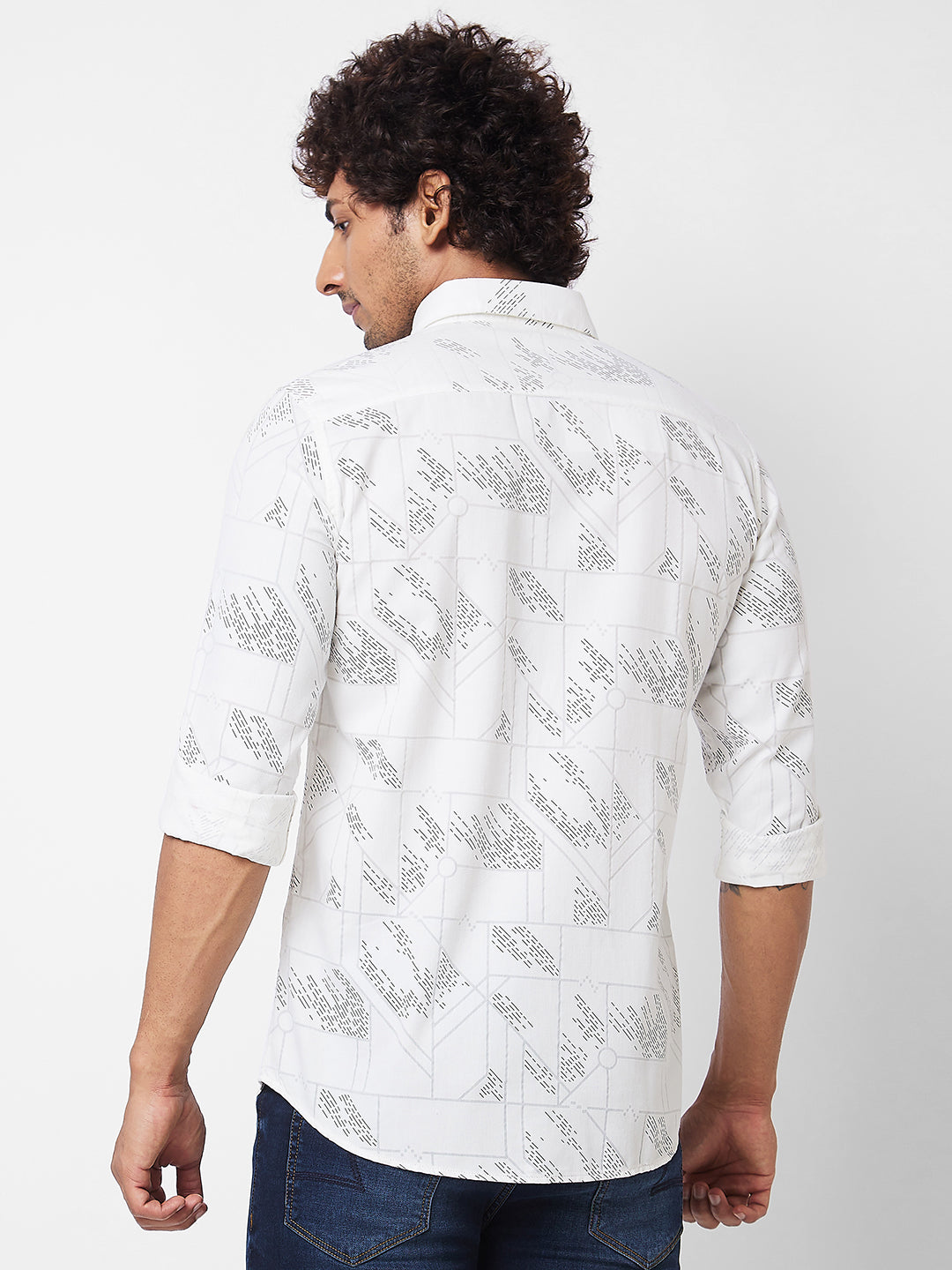 Spykar White PRINTED FULL SLEEVE Shirt For Men