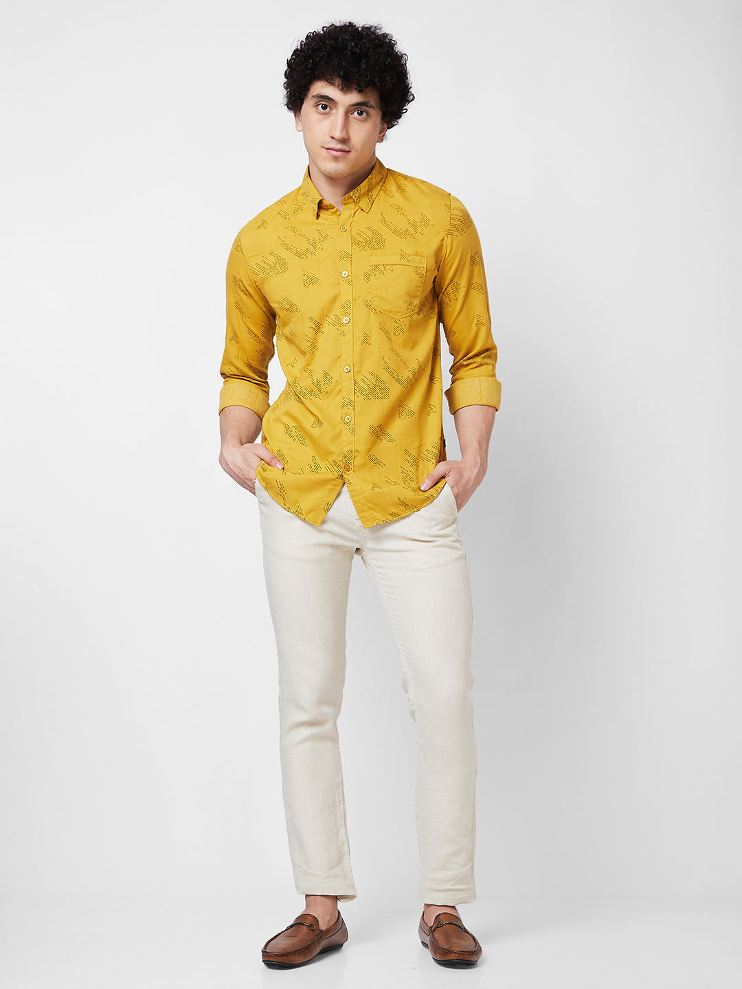 Spykar Yellow PRINTED FULL SLEEVE Shirt For Men