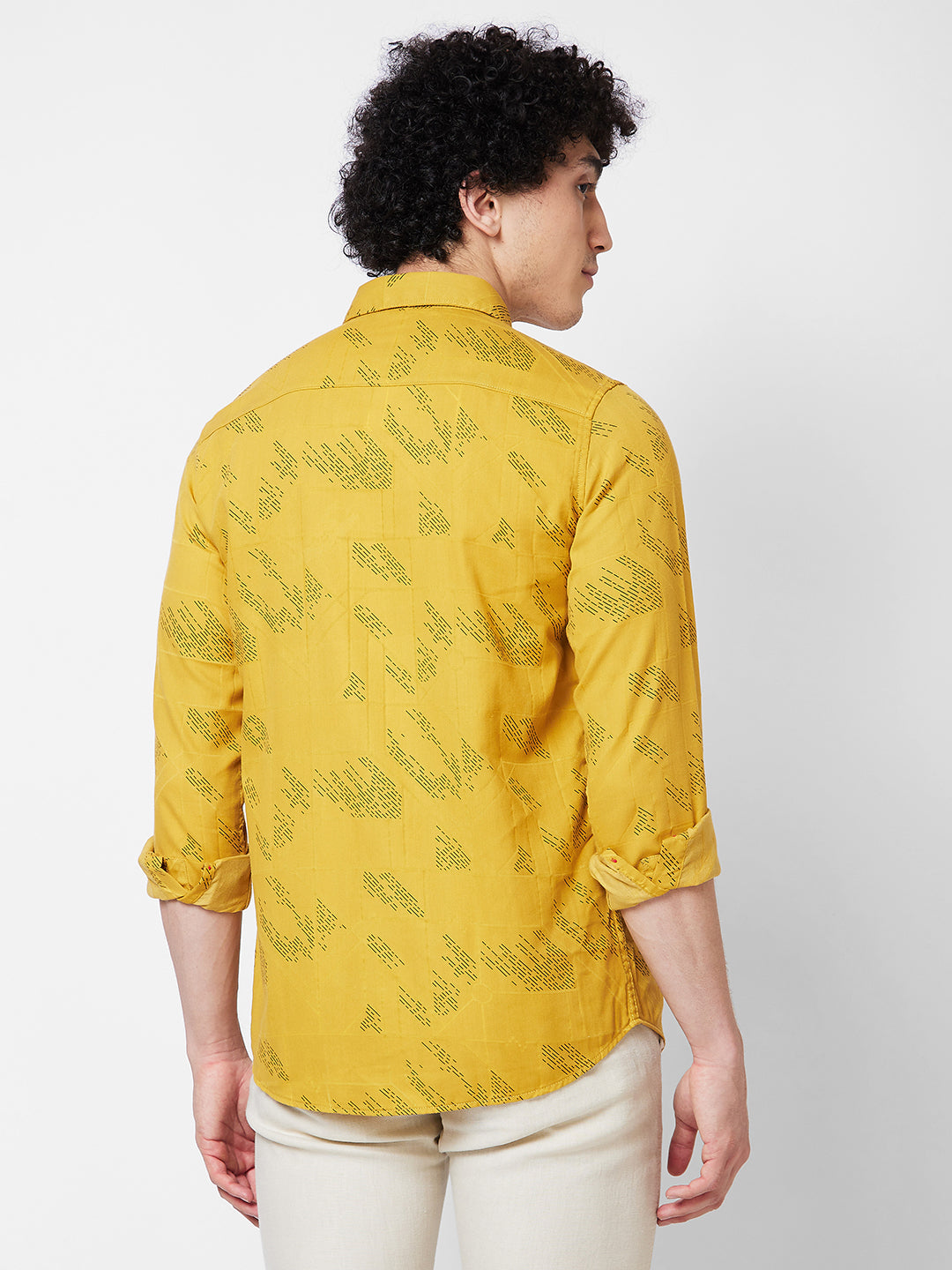 Spykar Yellow PRINTED FULL SLEEVE Shirt For Men