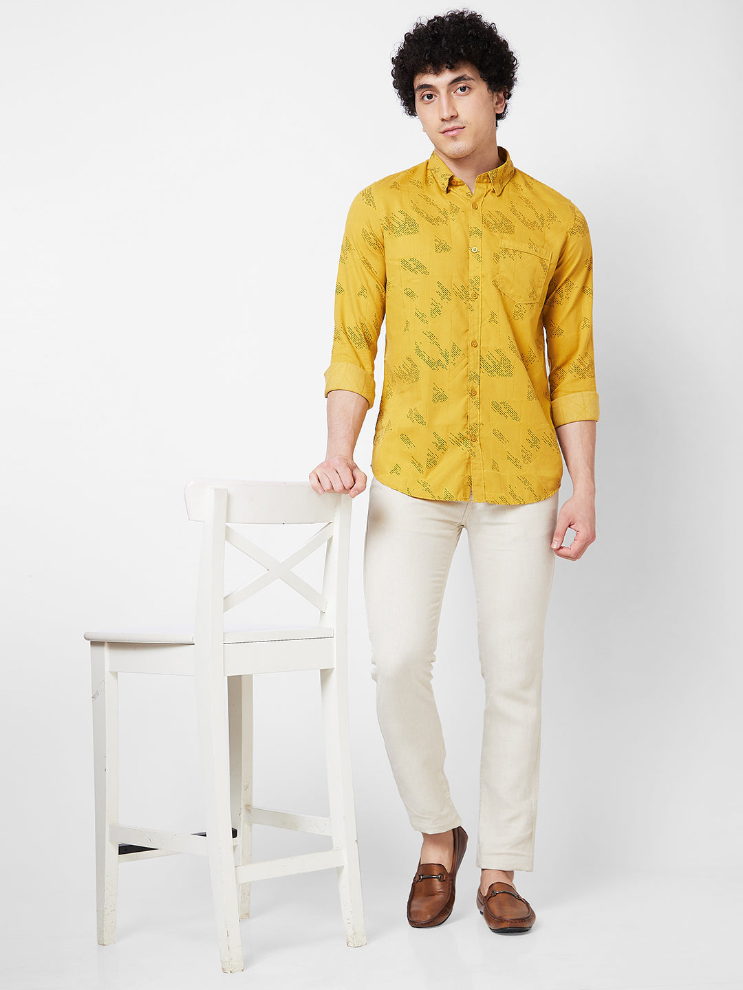 Spykar Yellow PRINTED FULL SLEEVE Shirt For Men