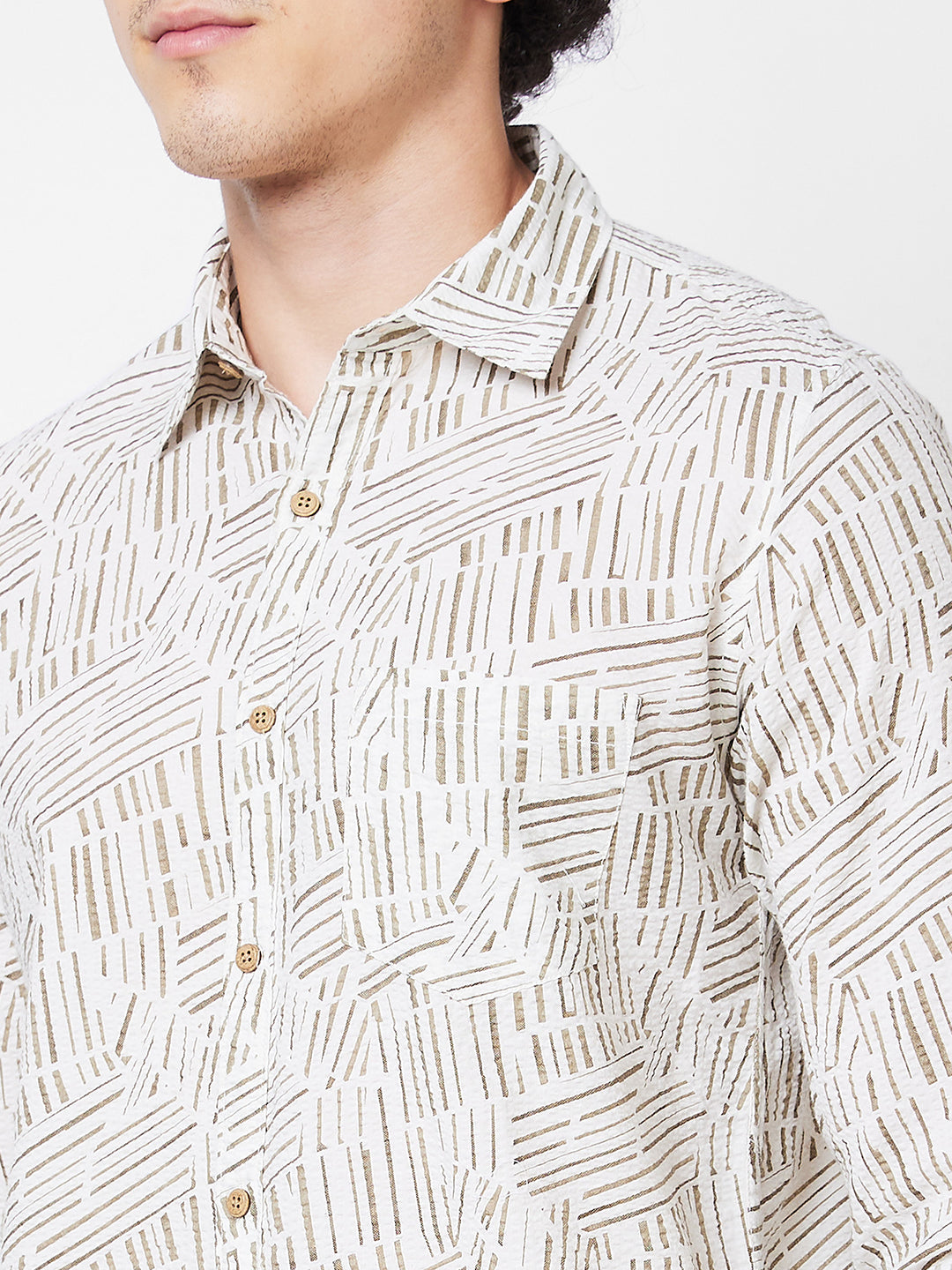 Spykar Khaki PRINTED FULL SLEEVE Shirt For Men