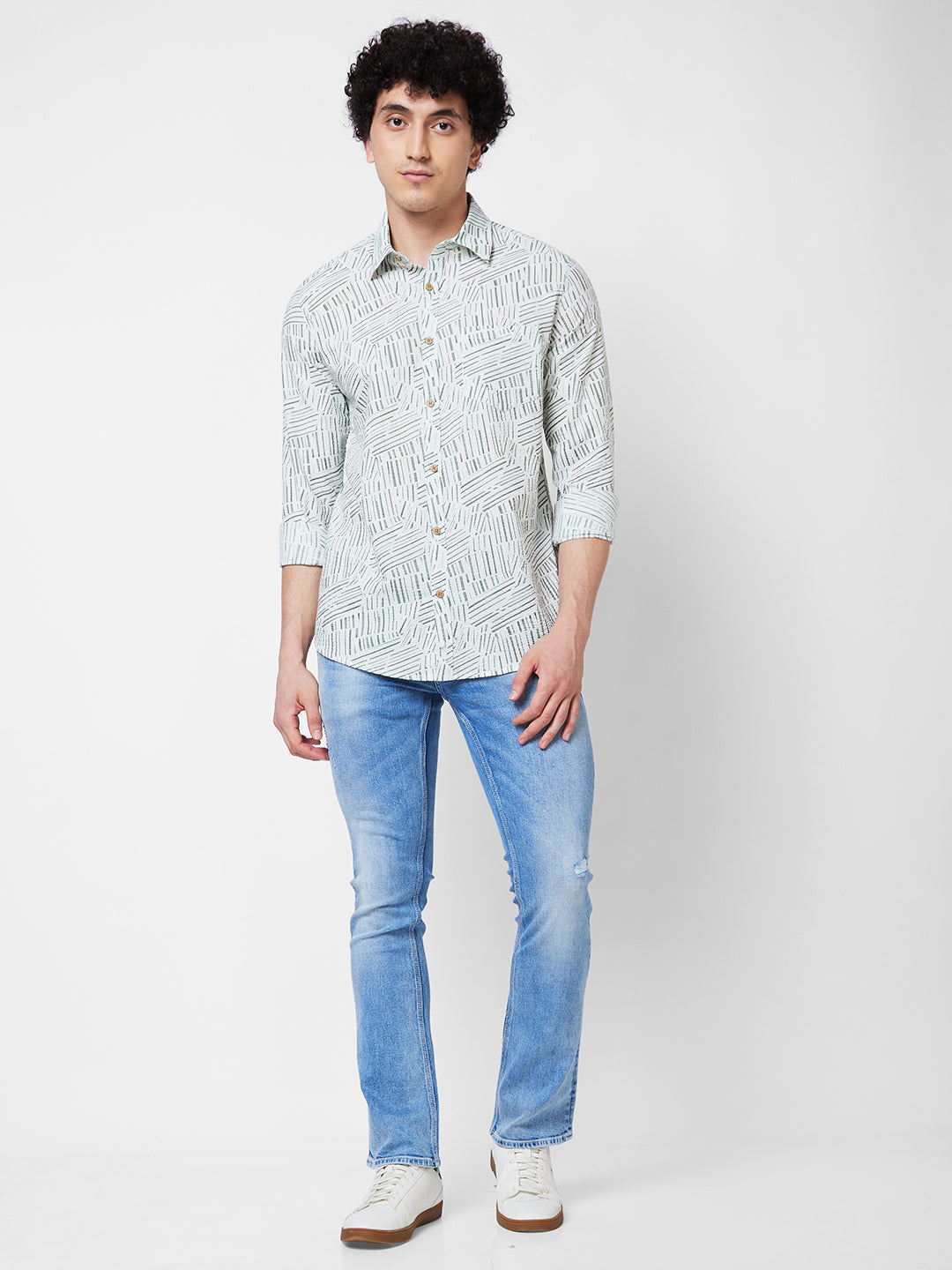 Spykar Green PRINTED FULL SLEEVE Shirt For Men