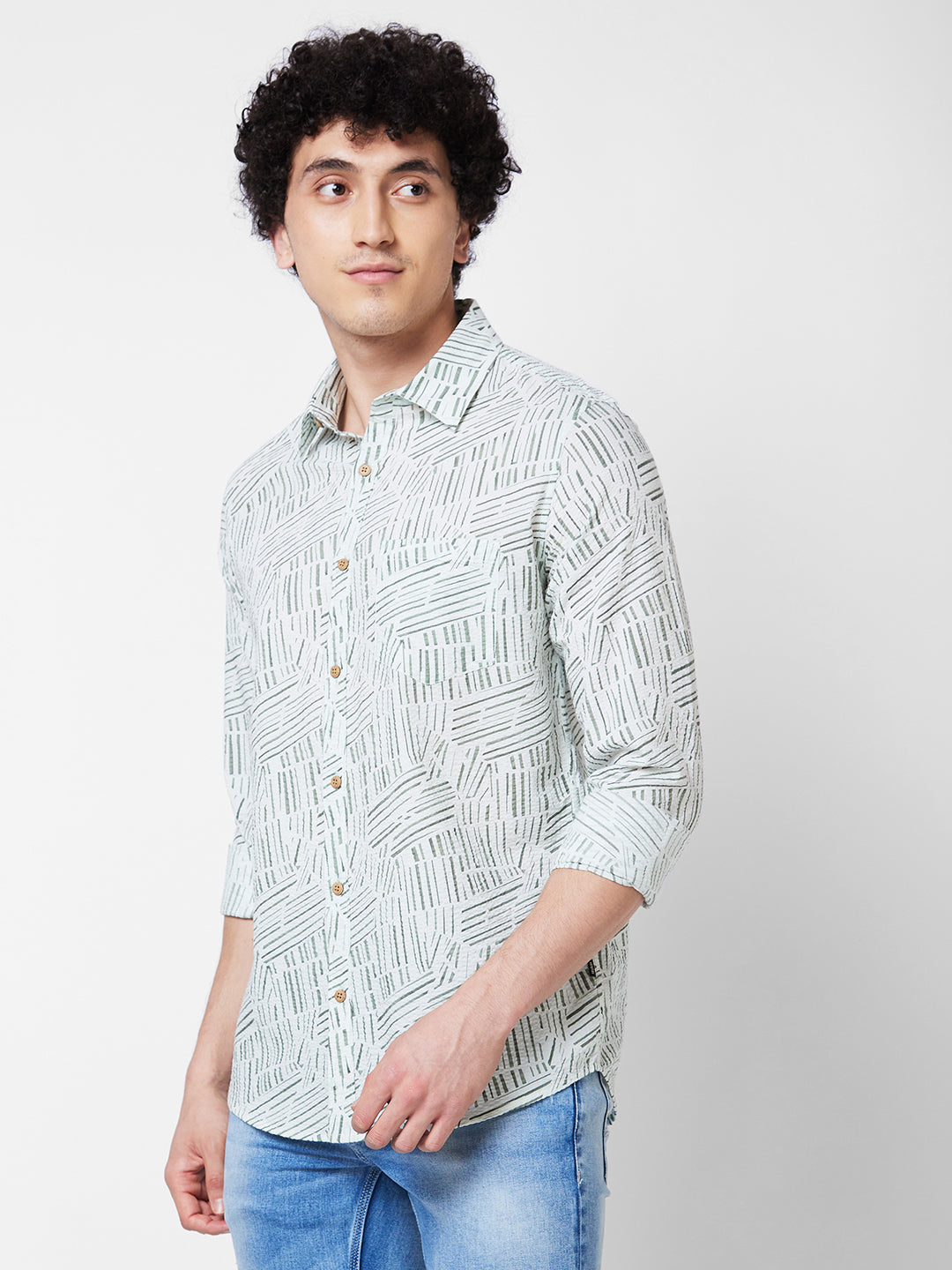 Spykar Green PRINTED FULL SLEEVE Shirt For Men