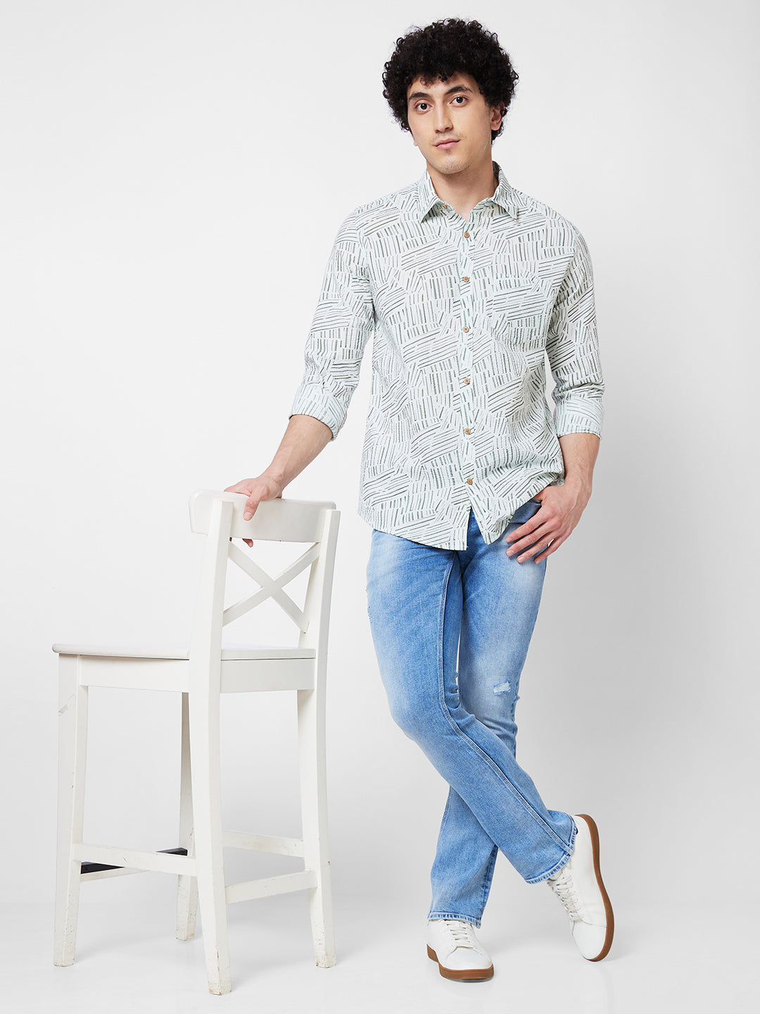 Spykar Green PRINTED FULL SLEEVE Shirt For Men