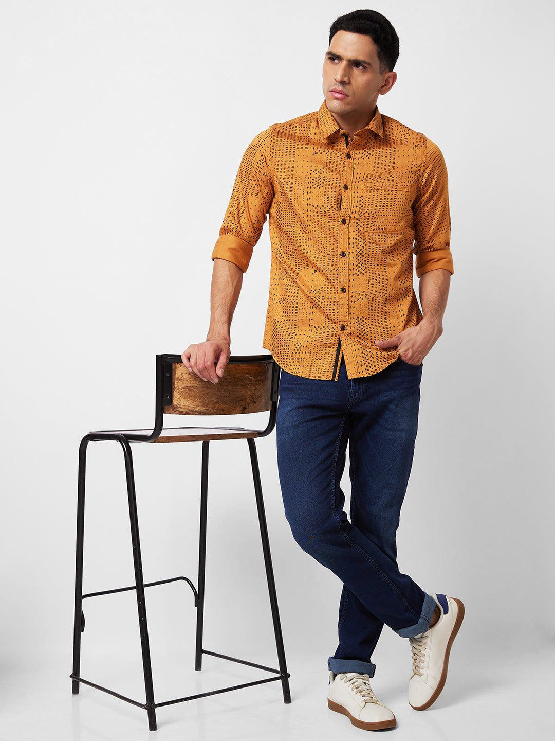 Spykar Yellow Printed Shirt For Men