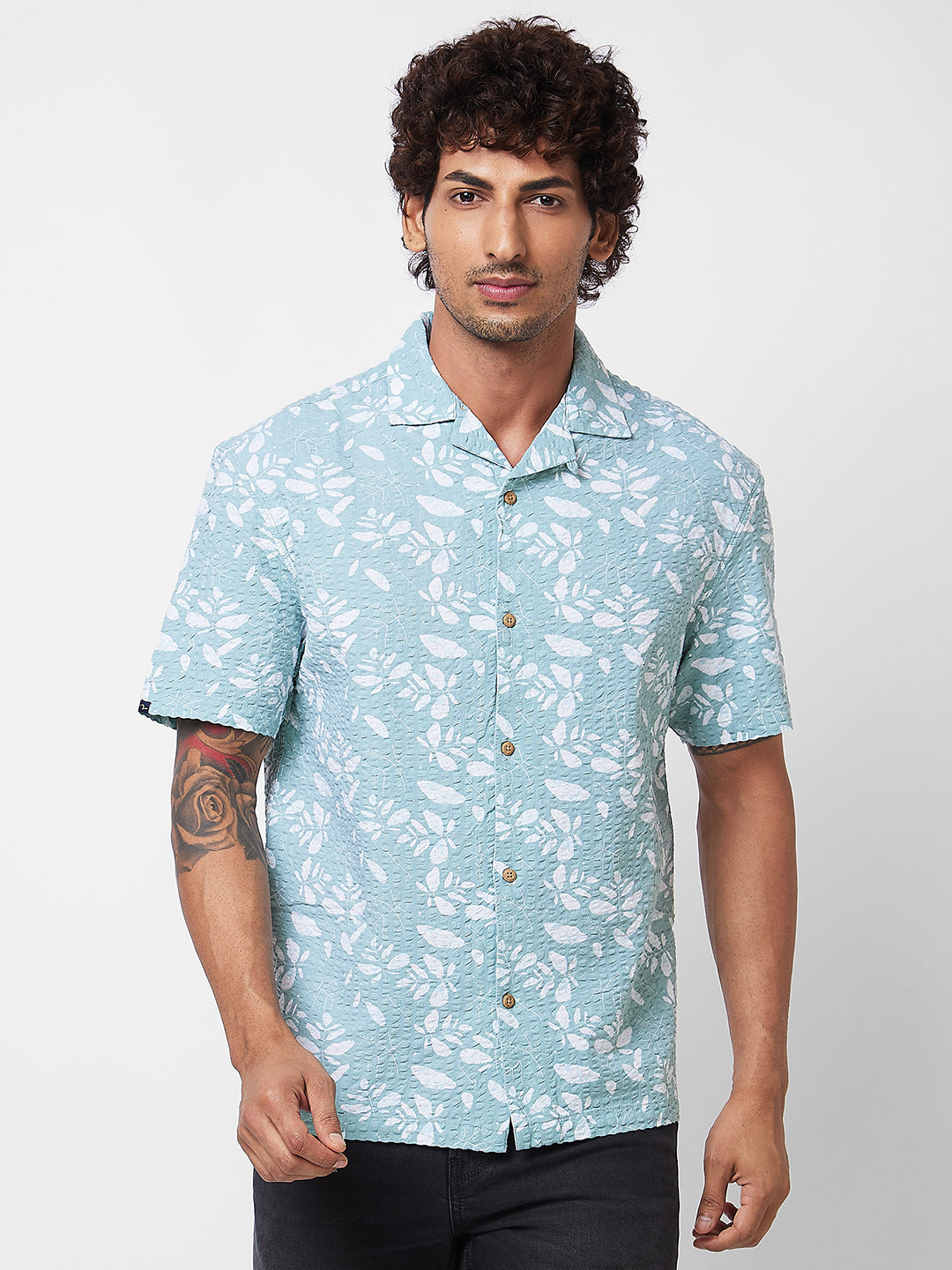 Spykar Green PRINTED HALF SLEEVE Shirt For Men