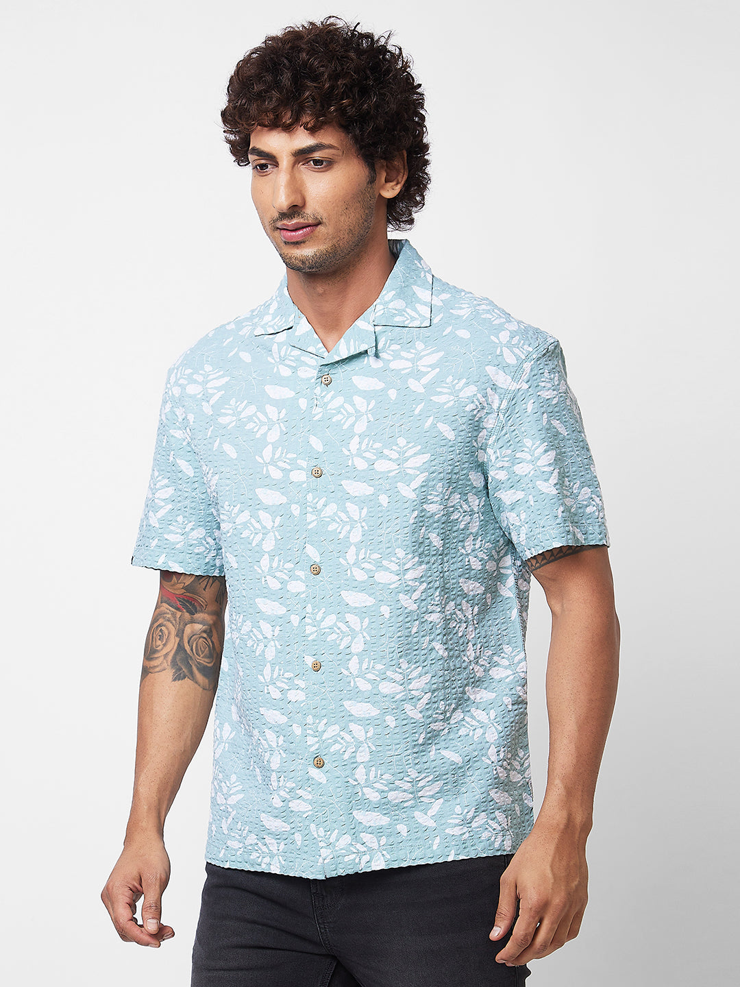 Spykar Green PRINTED HALF SLEEVE Shirt For Men