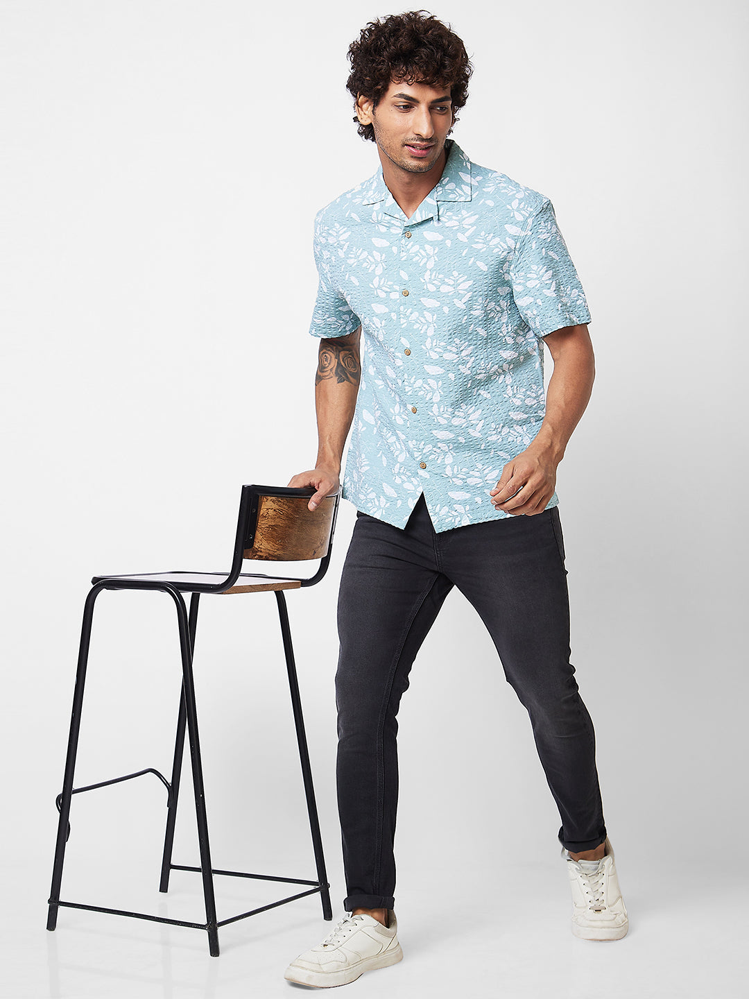 Spykar Green PRINTED HALF SLEEVE Shirt For Men